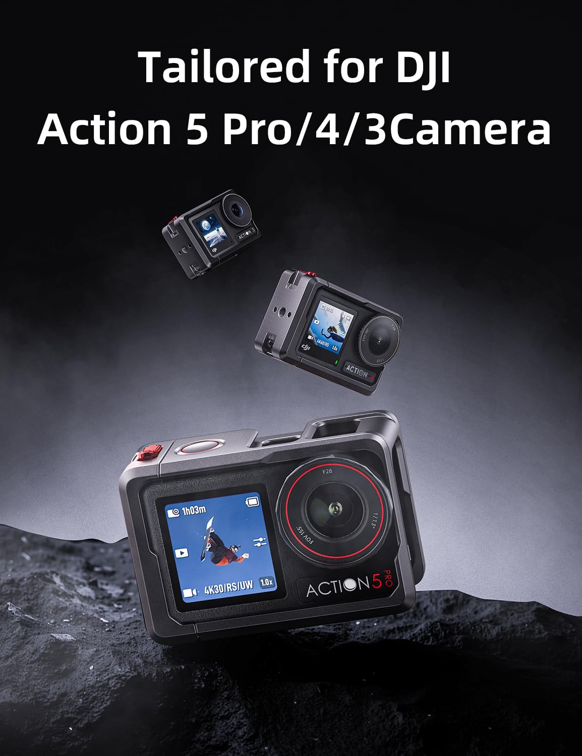 llano Action Kamerakäfig für DJI Osmo Action 5 Pro/Action 4/Action 3, CNC-Aluminium Schutzrahmen, kompatibel mit DJI Mic & Magnetbasis, Blitzschuh + 1/4"-20 Befestigungen, Ultraleicht 57 g
