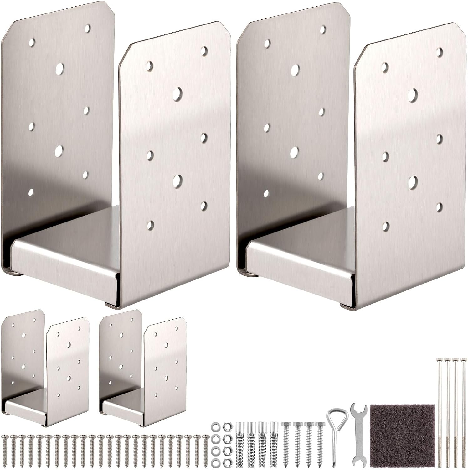 4"x 4" Post Base, 4Pcs Stainless Steel Adjustable Post Anchor Bracket (Internal 3.5 x 3.5), Adjustable Post Base for Pavilion Deck Porch Handrail Railing Support Decorative Anchor Plate