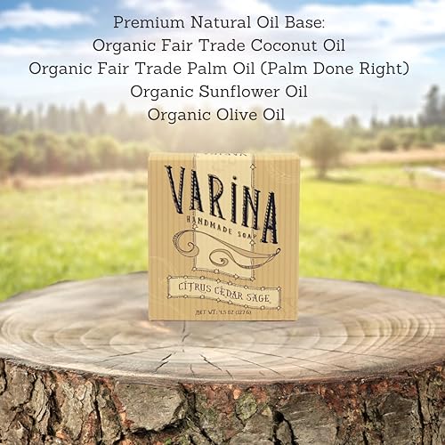 Miniatura 2 de Varina Jabón orgánico en barra de cedro cítrico y salvia, limpieza suave para pieles sensibles, aromas terrosos, paquete de 3, experimenta una piel