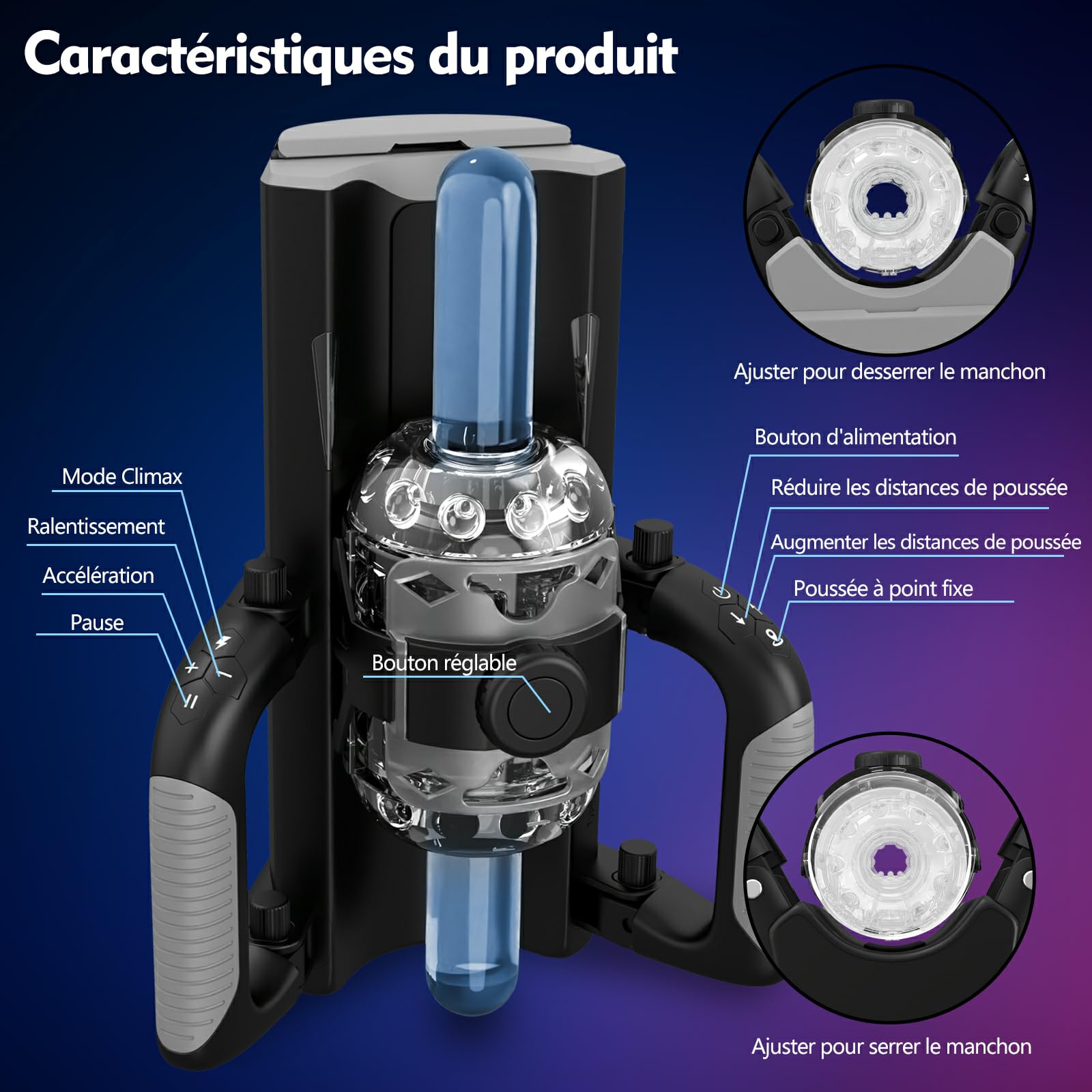 Masturbateurs Masculins Sex Toýs Homme - Masturbâteur Homme Mains Libres & Support de Téléphone et Poignée Pliable, Distance de Poussée de 12 cm, Masturbateur Homme Sextoy Homme Sex Toys Sexetoyhomme