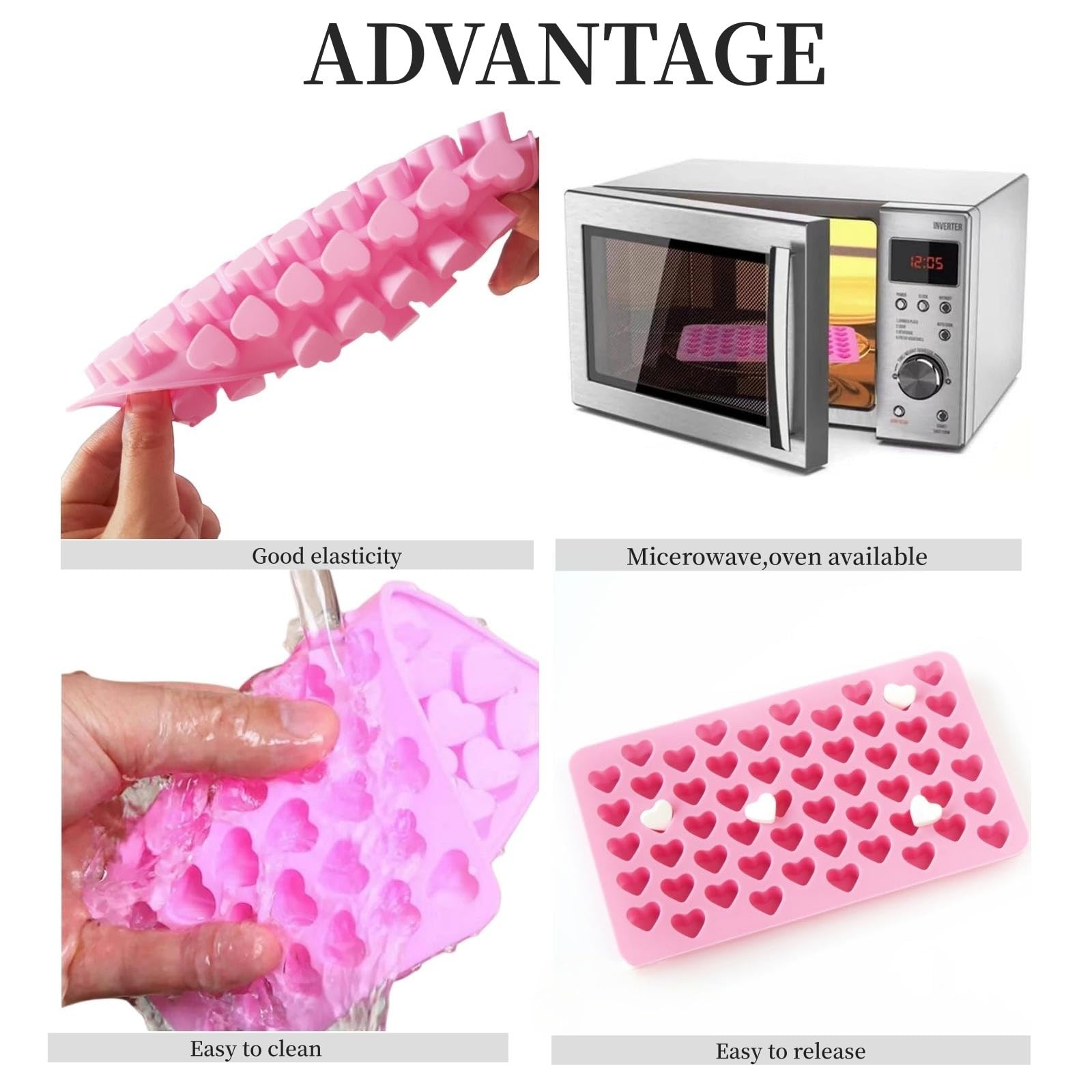 Paquete de 2 moldes de silicona con forma de corazón, antiadherentes, de grado alimenticio, moldes para hornear, moldes reutilizables para dulces, para gelatina, golosinas caseras, dulces, chocolate, 7