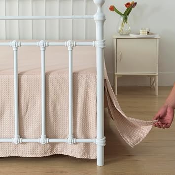 Pleated Waffle Weave Bed Skirt, Tailored Dust Ruffle 14 Drop
