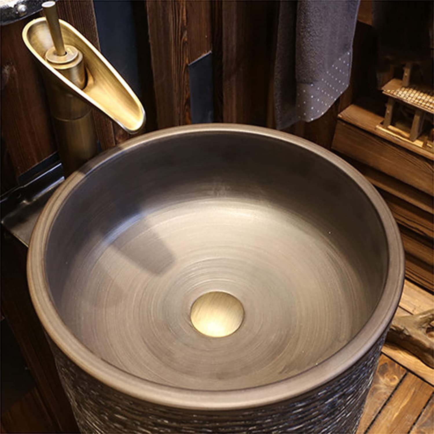 Wolnostojąca umywalka łazienkowa na cokole, Art Hotel Home, umywalka łazienkowa z podstawą, ceramiczna umywalka rzemieślnicza, umywalka łazienkowa z p(B bez lustra)