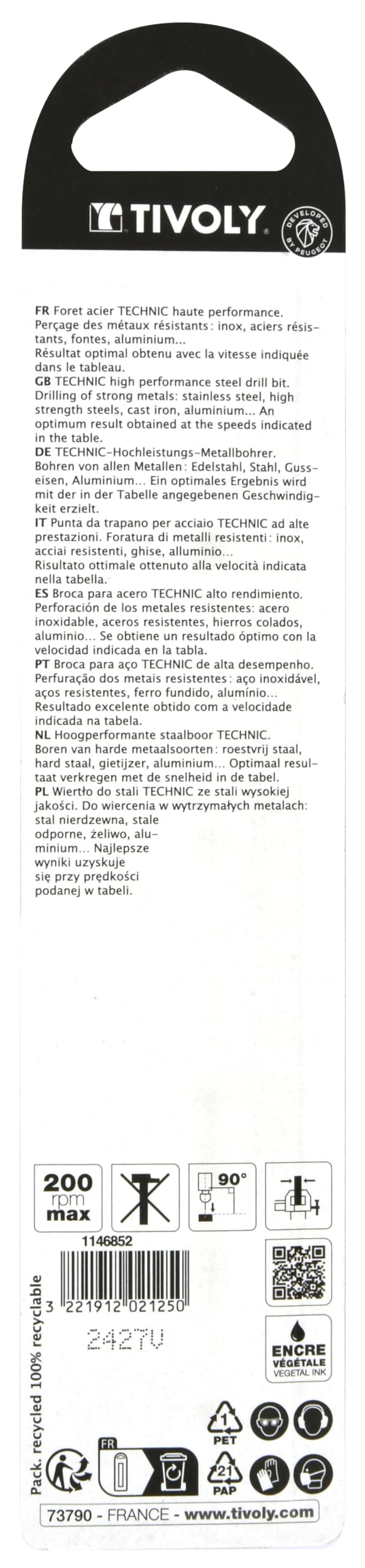 TIVOLY - Foret Métal Gradué Haute Performance HSS-Cobalt Ø13mm - Perçage Acier Inoxydable et Aciers Résistants - Queue Cylindrique Universelle pour Perceuse