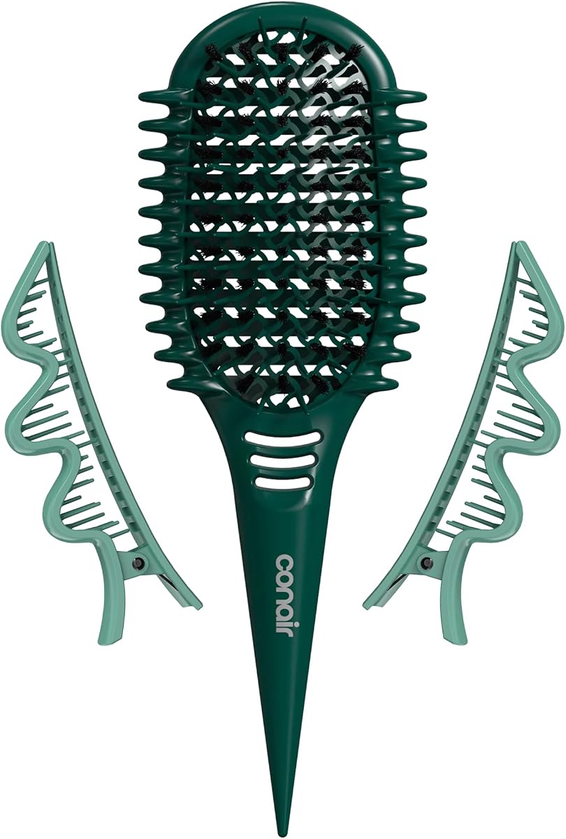 Juego de cepillos definidores de rizos Conair, desenredante de cabello rizado largo y suelto, 3 piezas | Cepillo desenredante de doble ventilación para cabello rizado y ondas, use el cepillo de rizos húmedo/seco, reduce el encrespamiento y la rotura, mejora los grumos de rizos.