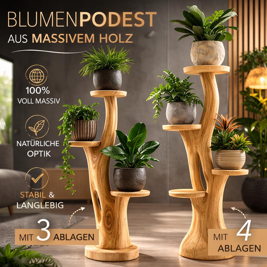 Blumenständer Blumentreppe Blumenpodest Blumenhocker Pflanzen Blumen Deko Treppe Holz Massivholz Suar mit 4 Ablagen Höhe 95cm Pflanzenetagere Pflanzenständer