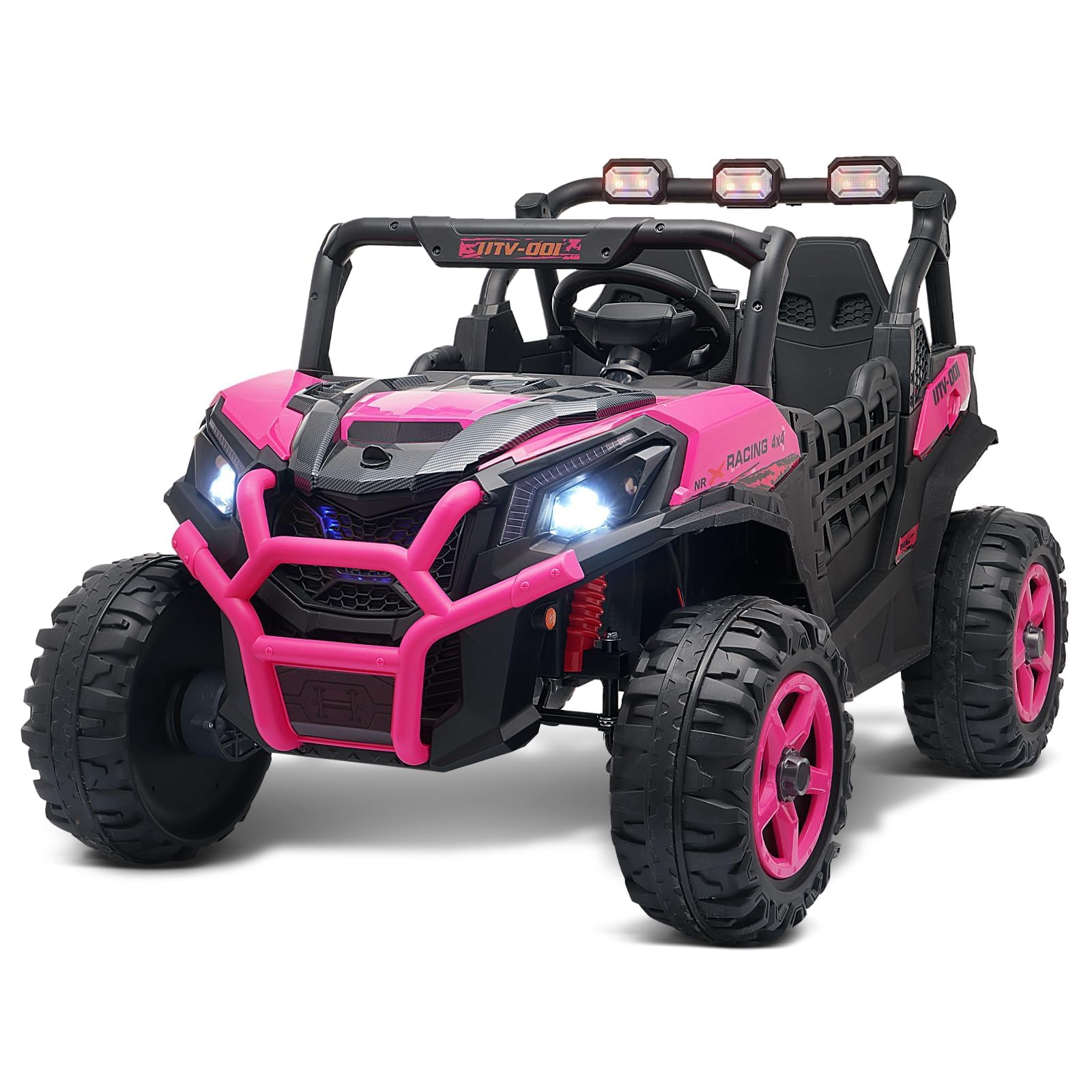 Blitzshark 24V 2 Seater Kids Ride on UTV Car 2WD/ 4WD Switchable Off-Road Electric Vehicle, with 800W Ultra Powerful Motors, 4.3 MPH Max Speed, 7AH Battery, Spring Suspension, 2.4G Remote, Music, Pink