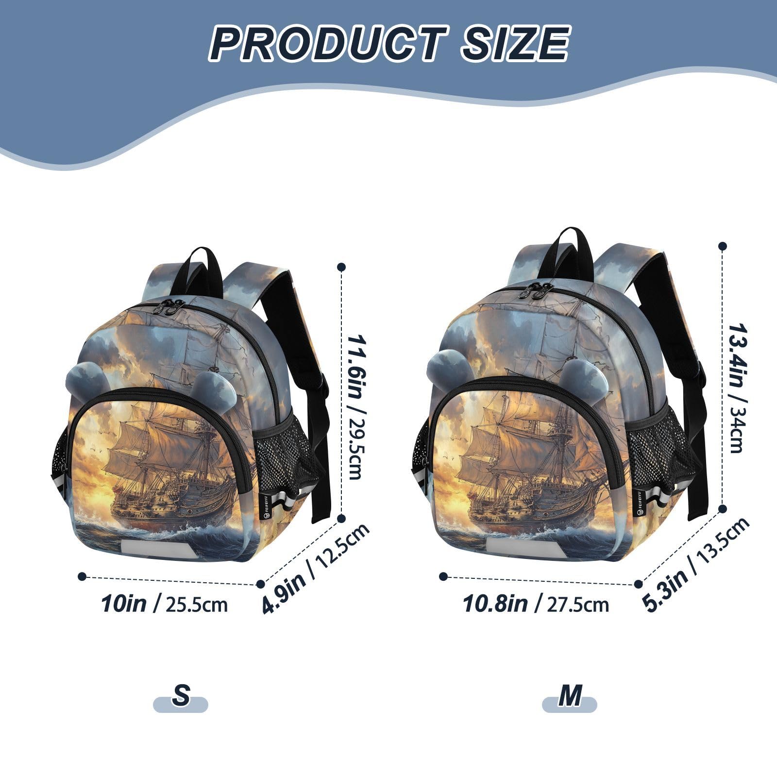 Ocean Galleon Ship Golden Toddler Harness Backpack for Boys Girls 3-6 Years Kids Backpack with Anti Lost Safety Leash Baby Protection Backpack for Travel Preschool Walking