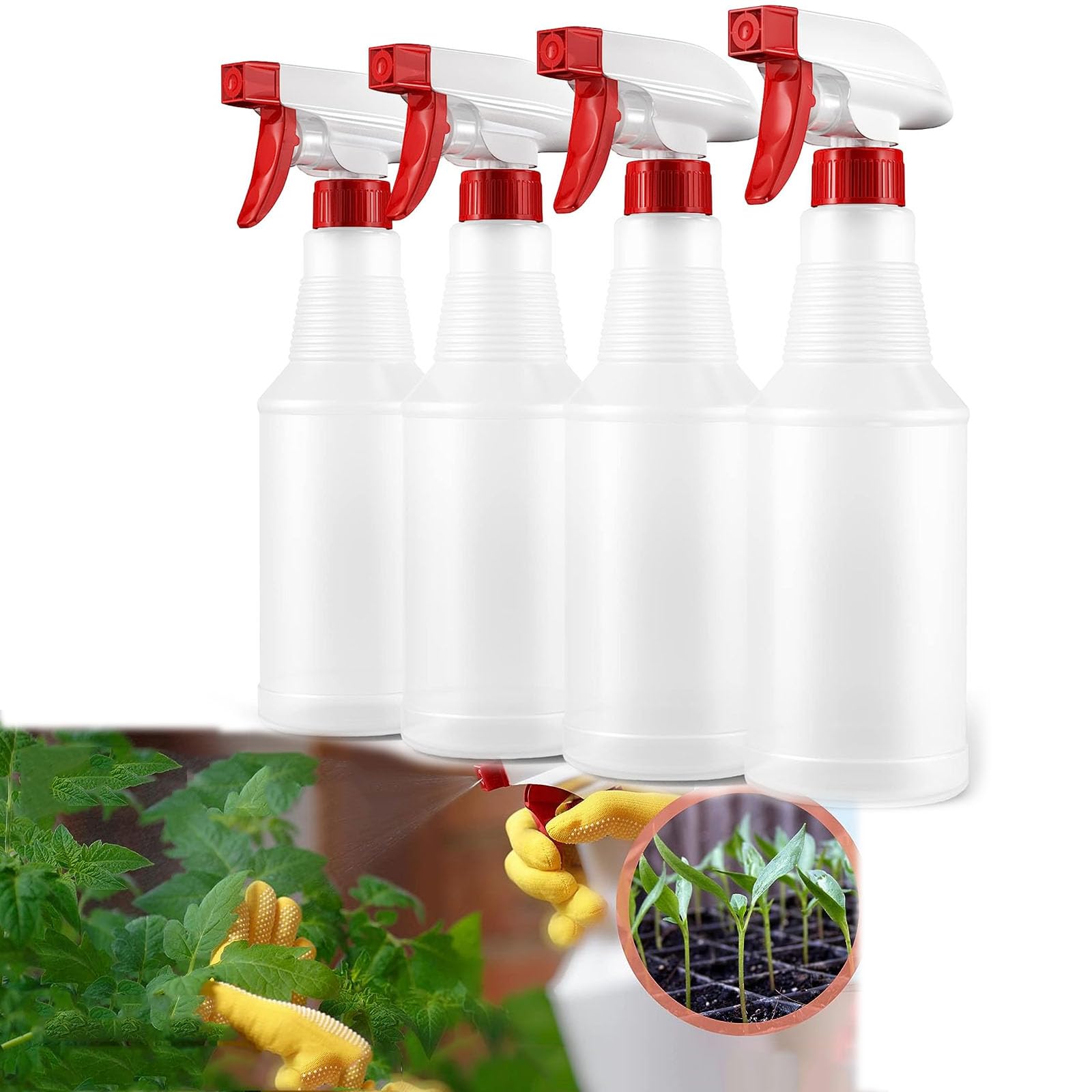 Azonee Spray Bottles (4 Pack,16 Oz), Refillable Empty Plastic Water Spraying Bottle for Cleaning Solutions, Hair Spray, Car Detail, Watering Plants, Heavy Duty Mist Stream Sprayer