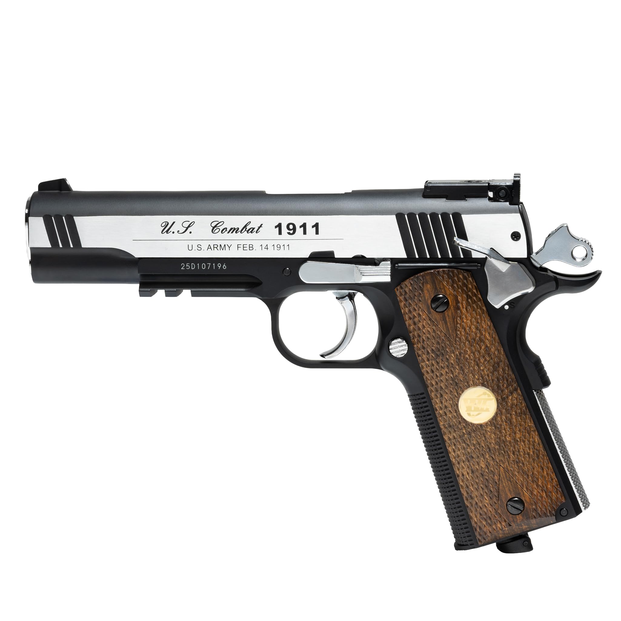 Pistola Softair Coltt 1911 CO2 Full Metal, Pistola a Pallini Scarrellante con 10 Bombolette, 1000 Pallini 6mm, Pistole Softair, Airsoft, colore nero, potenza 0,90 joule (LEGNO)