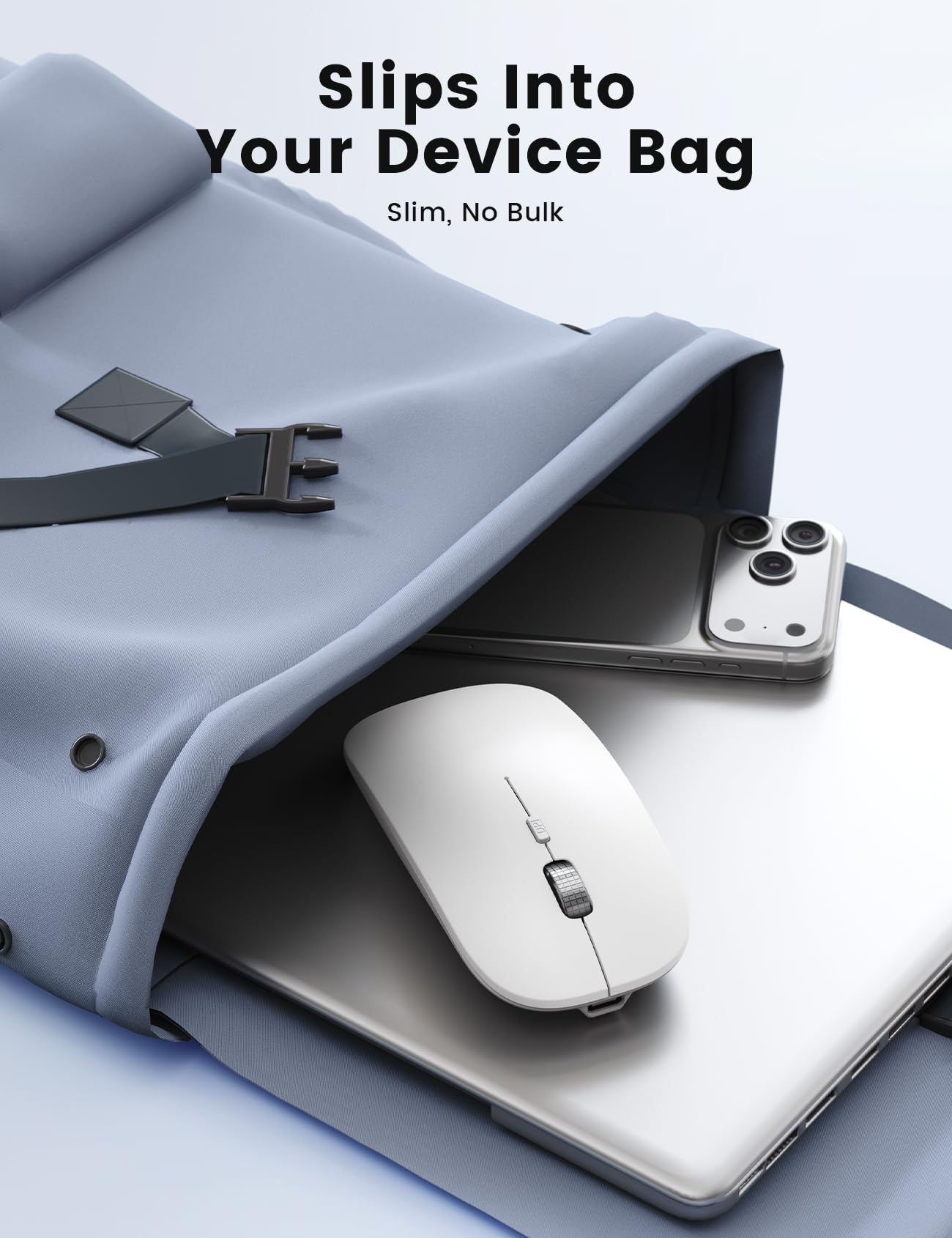 SABLUTE Ratón Bluetooth para MacBook Pro/Air, iPad, mouse inalámbrico recargable de tres modos para 3 dispositivos (BT 5.2 + 2.4G), elegante mouse silencioso delgado para superficie, ventanas, blanco