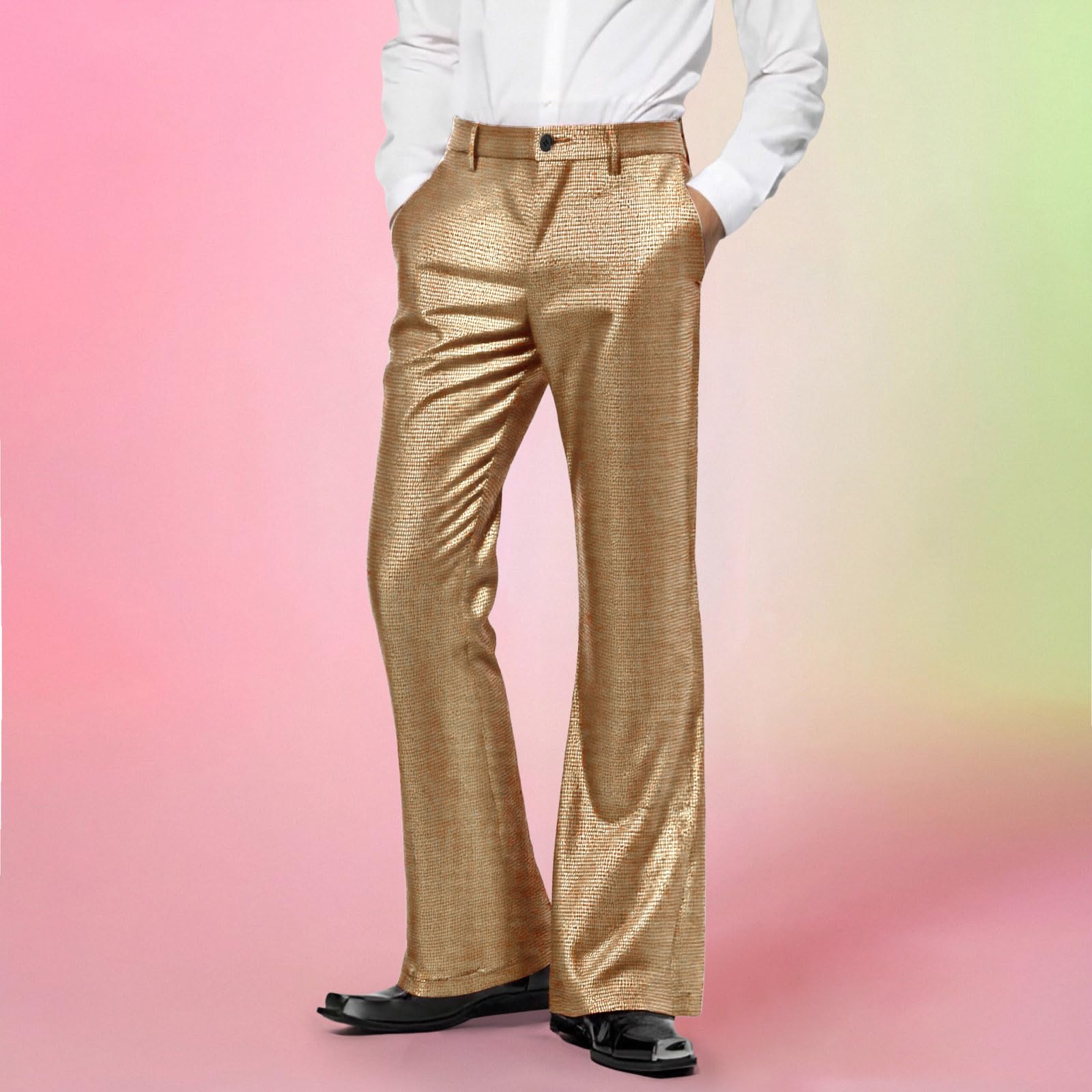 Schlaghose Herren 70Er Jahre Outfit Glitzer Hippie Disco Kostüm Ausgestellte Hose Jazzhose Festliche Tanzhose Nachtclubhose Paillettenhose Eisseide Anzughose Retro Pants