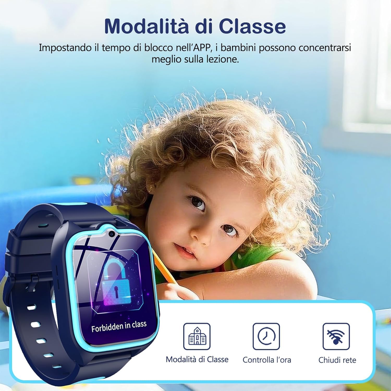 IOWODO Smartwatch Bambini 4G, Orologio Localizzatore GPS con Chiamata Video, Funzione SOS, Modalità Campus, Giochi Educativi, Batteria 800mAh, Impermeabile, Regalo per Ragazzi e Bambine Blu