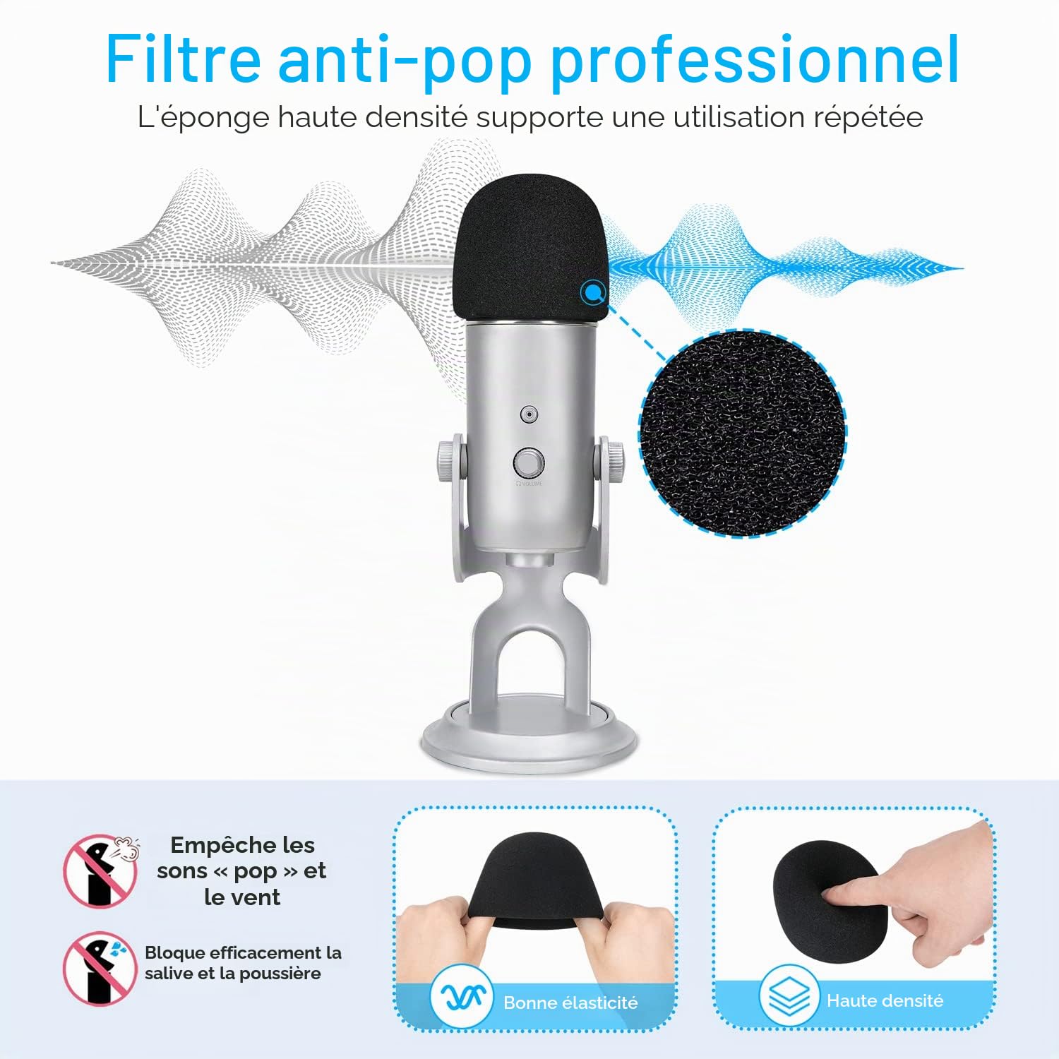 YOUSHARES Support Professionnel Réglable pour Blue Yeti avec Filtre Antipop, Perche Micro et Pince de Table Mise à Jour Compatible avec Microphone Yeti