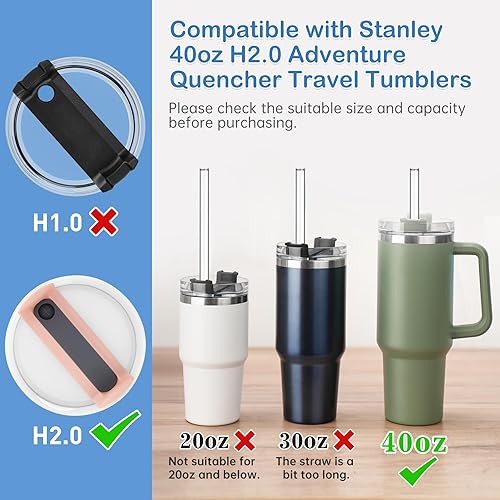 Miniatura 5 de NiHome 12 popotes reutilizables de vidrio transparente aptos para vaso Stanley H2.0 de 40 onzas con 2 cepillos, 12 pulgadas de largo, 0.4 pulgadas