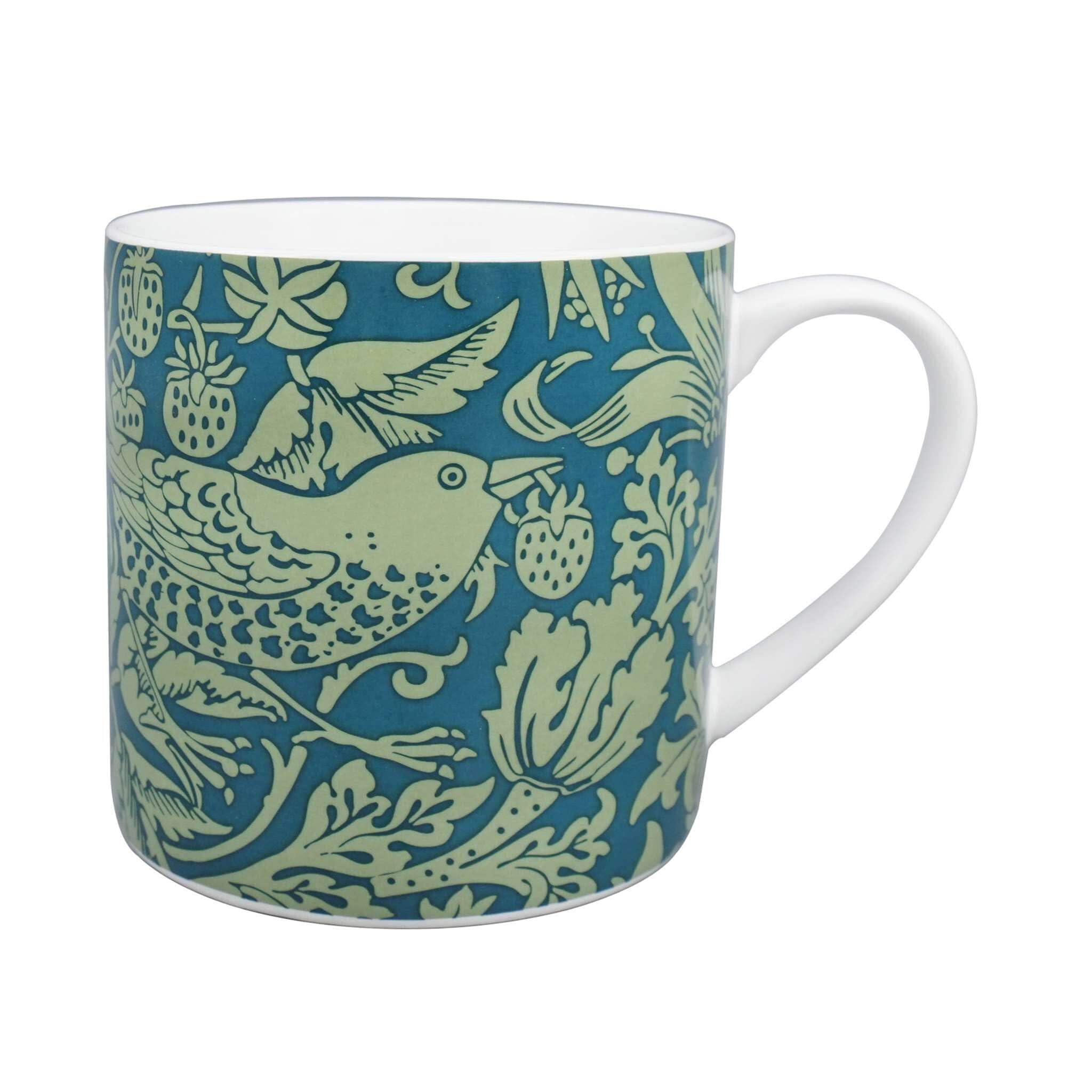Half Moon Bay Strawberry Thief - by William Morris - Sage Green/Blue 10.5 Ounce (310ml) Ceramic Stoneware Hot/Cold Drinking Mug
