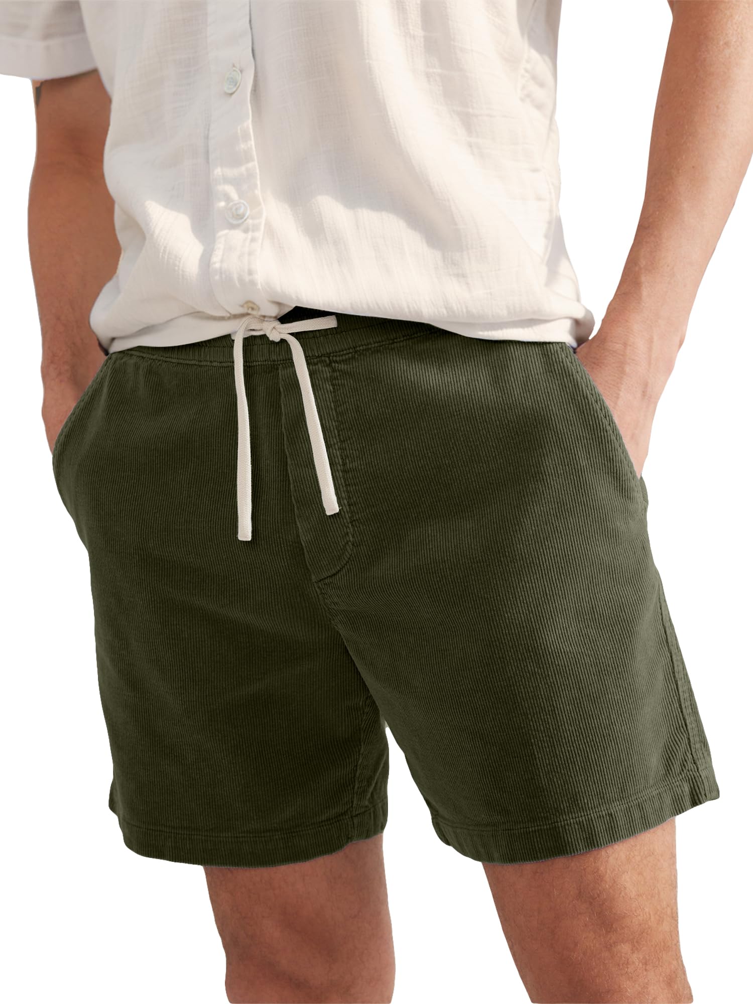 PLEPAN Mens Corduroy Shorts 5 Inch Casual Elastic Waist Drawstring Lightweight Summer Beach Shorts with Pockets