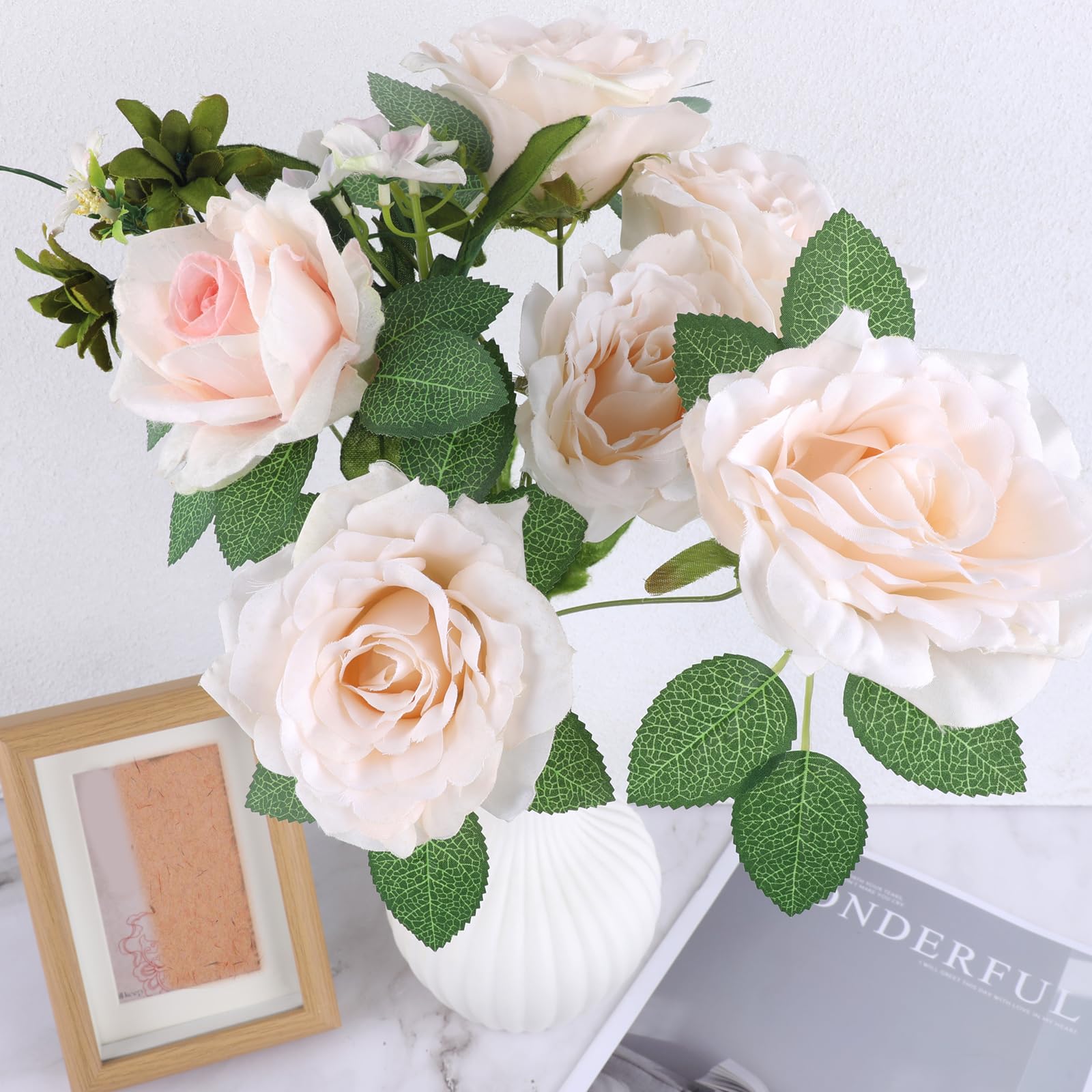 JIYIN 50 foglie verdi artificiali, foglie di rosa finte, in plastica sfusa, foglie verdi in seta per fai da te, matrimoni, feste di compleanno, bouquet da sposa, centrotavola, decorazioni per la casa