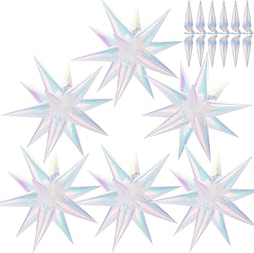 74 PCS Iridescent Star Balloons Foil, 26 Inch Explosion Cone Balloons, 12 Spike Exploding Balloon for Birthday Wedding Bachelorette Party Decorations