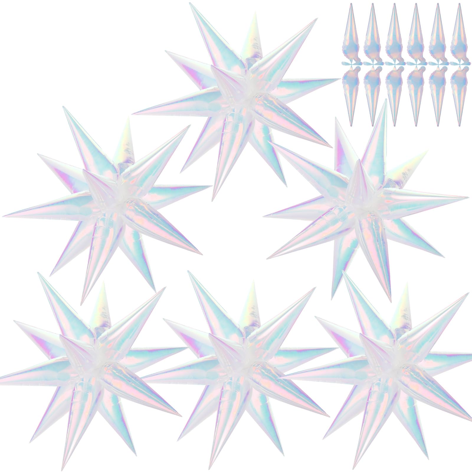 Photo 1 of Iridescent Star Balloons Foil, 26 Inch Explosion Cone Balloons, Spike Exploding Balloon for Birthday Wedding Bachelorette Party Decorations
