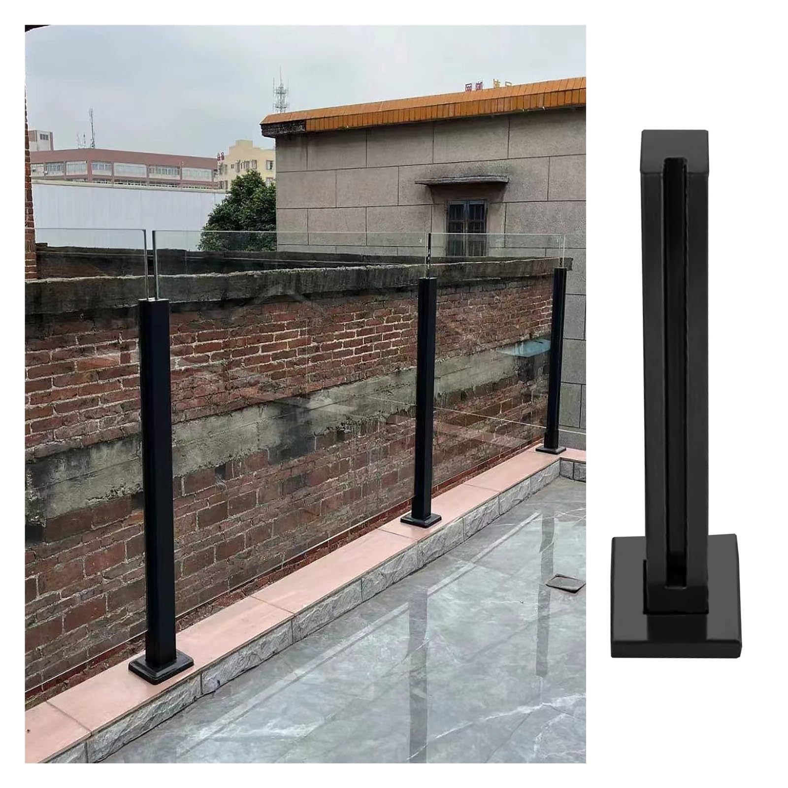 Genérico Poste Cuadrado Negro de Acero Inoxidable para Paneles de Vidrio de Patio Exterior - 120/110/105/100/95/85/75/65 cm de Altura, Ideal para pasillos Interiores, áticos, barandillas de escaleras