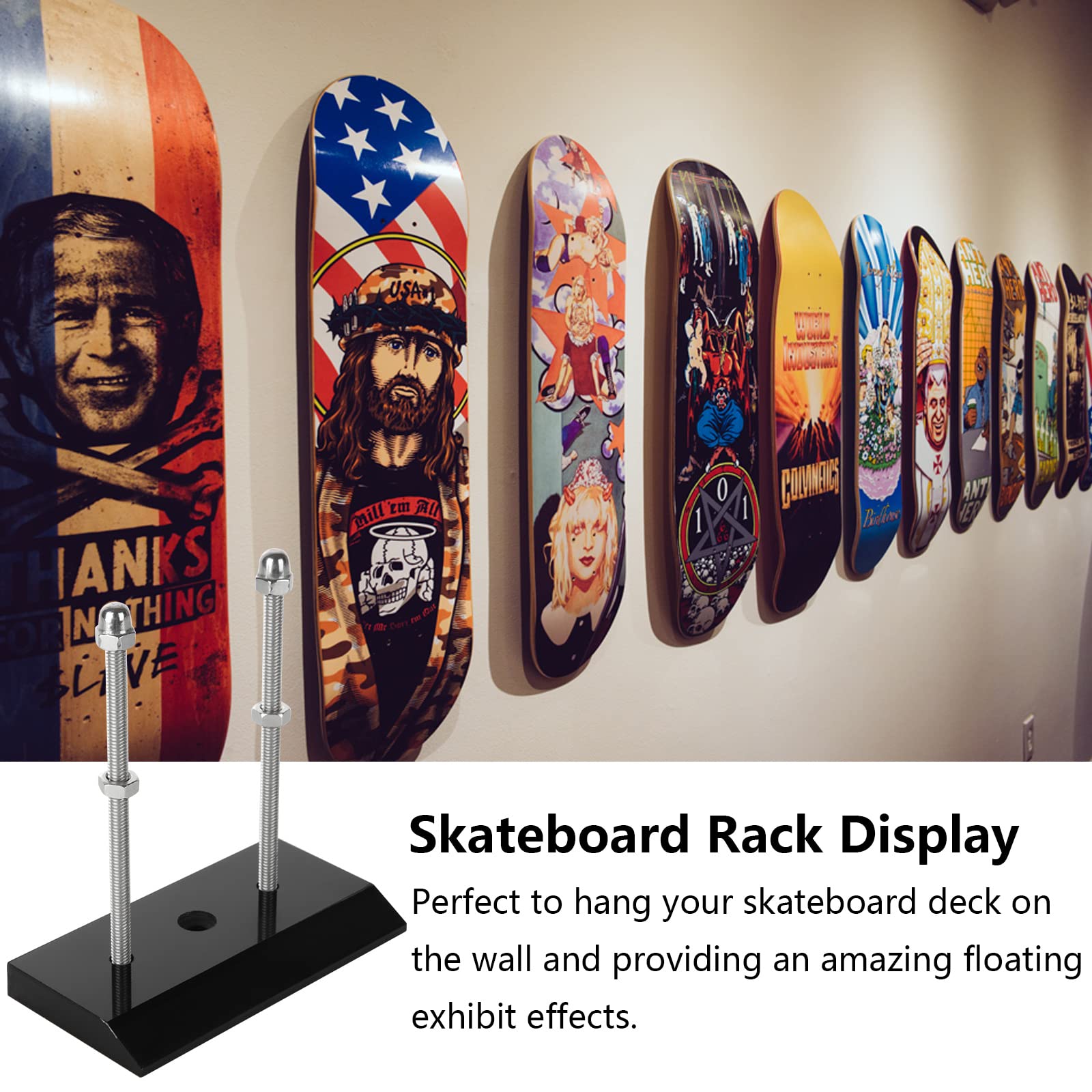 Support Mural Pour Skateboard En Acrylique – Noir, Robuste, 2 Pièces, Peut Aussi Servir Pour Skis