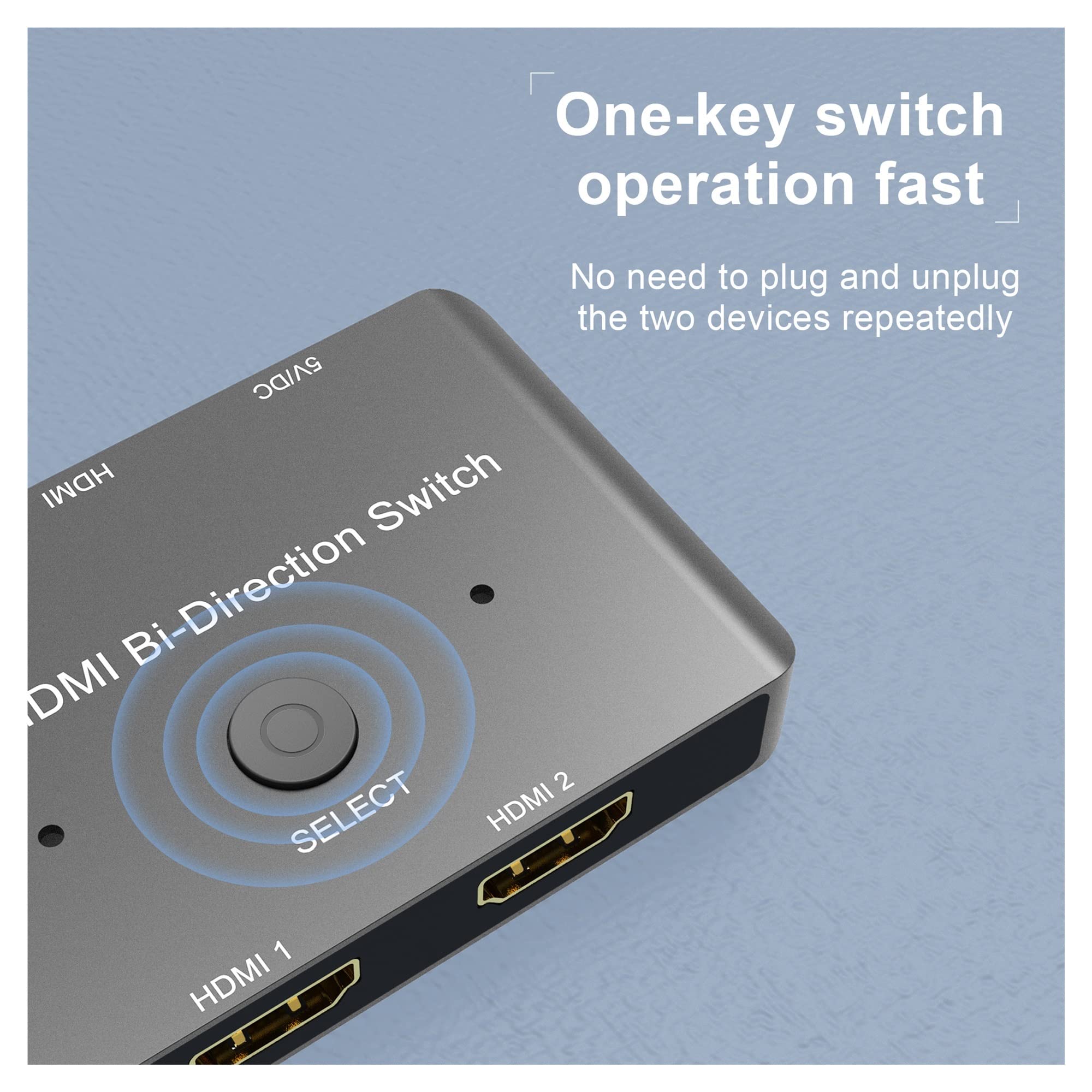 HDMI-Switch-Splitter, HDMI-kompatibler 8K HD 2.1 Bidirektionaler Switch 8K@60Hz 4K@120Hz 1in 2 Out 2in 1 Out High Speed ​​48Gbps Splitter Einfach einzurichten (Color : Gris, Size : Small)