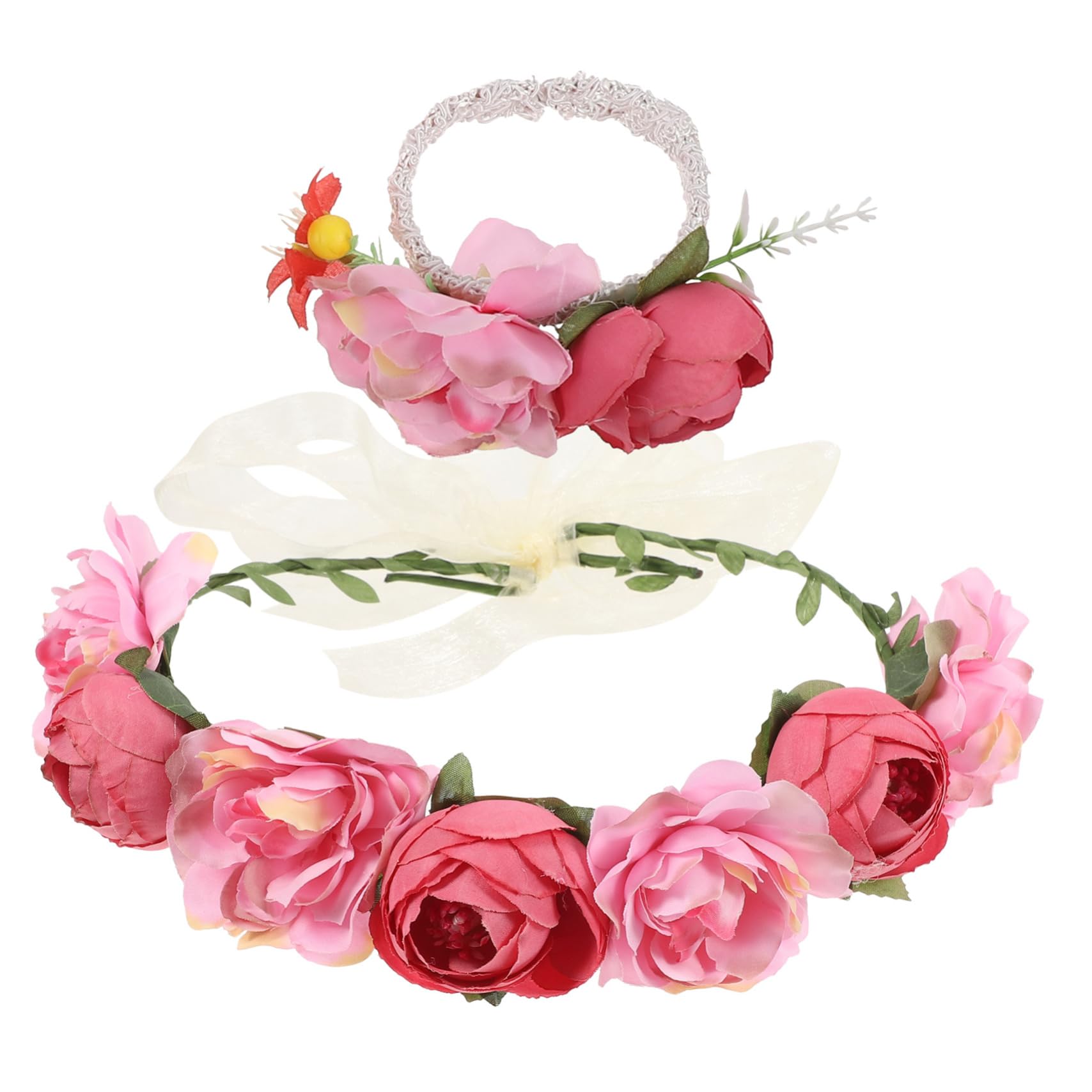 Didiseaon 4 Set fascia per ghirlanda hair charms hair jewelry bandana corone di fate per le donne diadema di fiori floreali Tiara Fiori per fasce di fiori per le donne tessuto rosa
