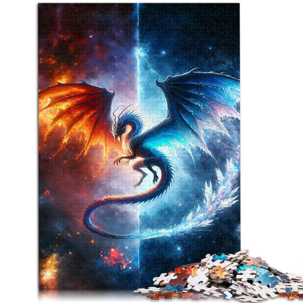 Puzzles de 2000 pièces pour Adultes et Adolescents Dragon de feu et de Glace Fabriqué en Carton Convient aux 14 Ans et Plus Décoration Murale de Jouets Cadeaux d'anniversaire et Cadeaux Uniques。