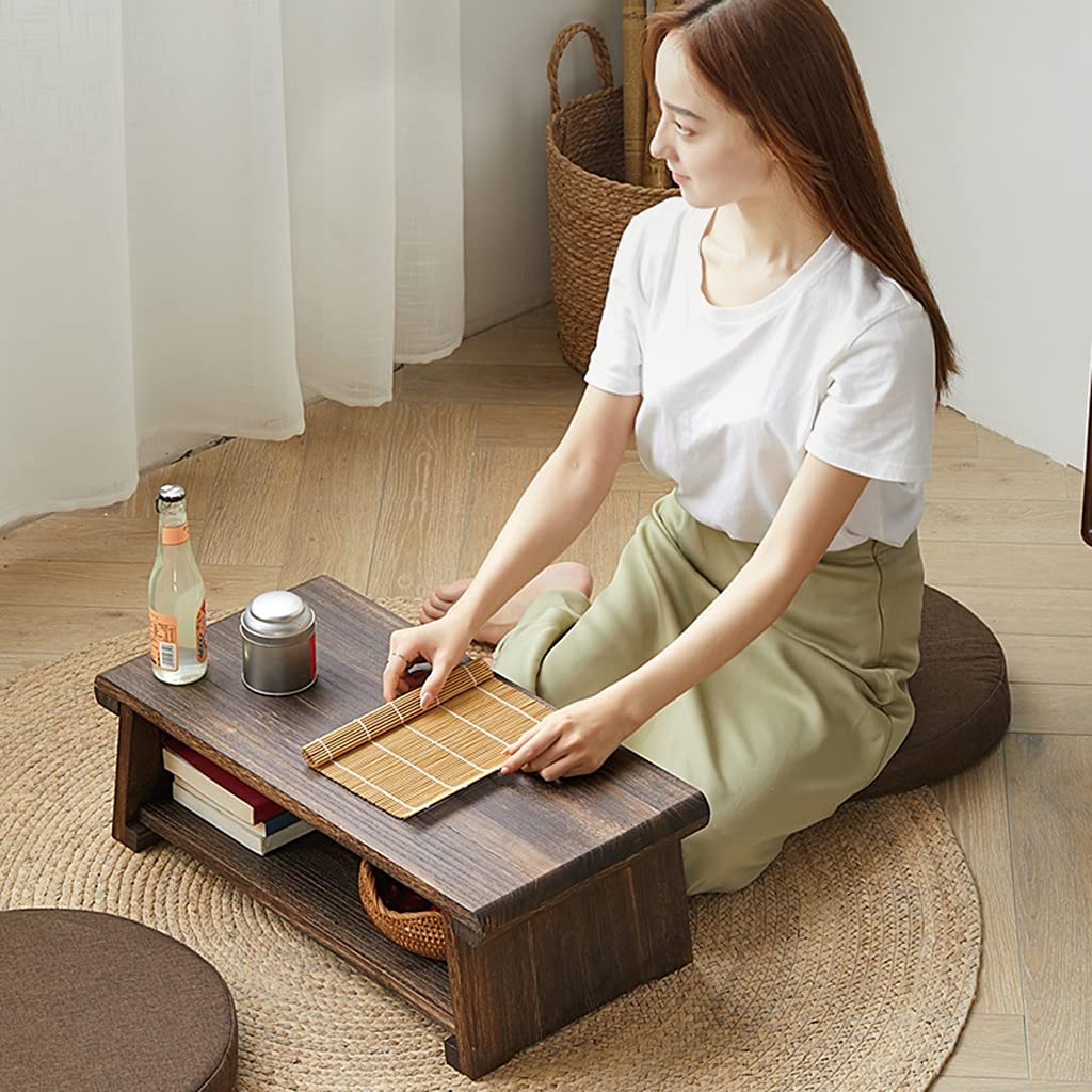 Stół Tatami, Japoński Antyczny Składany Nogi Podłoga Niski Stół Do Badania Tatami Parapet Balkon Niski Stół Podłogowy (Kolor: Brązowy, Rozmiar: 50 × 30 cm)