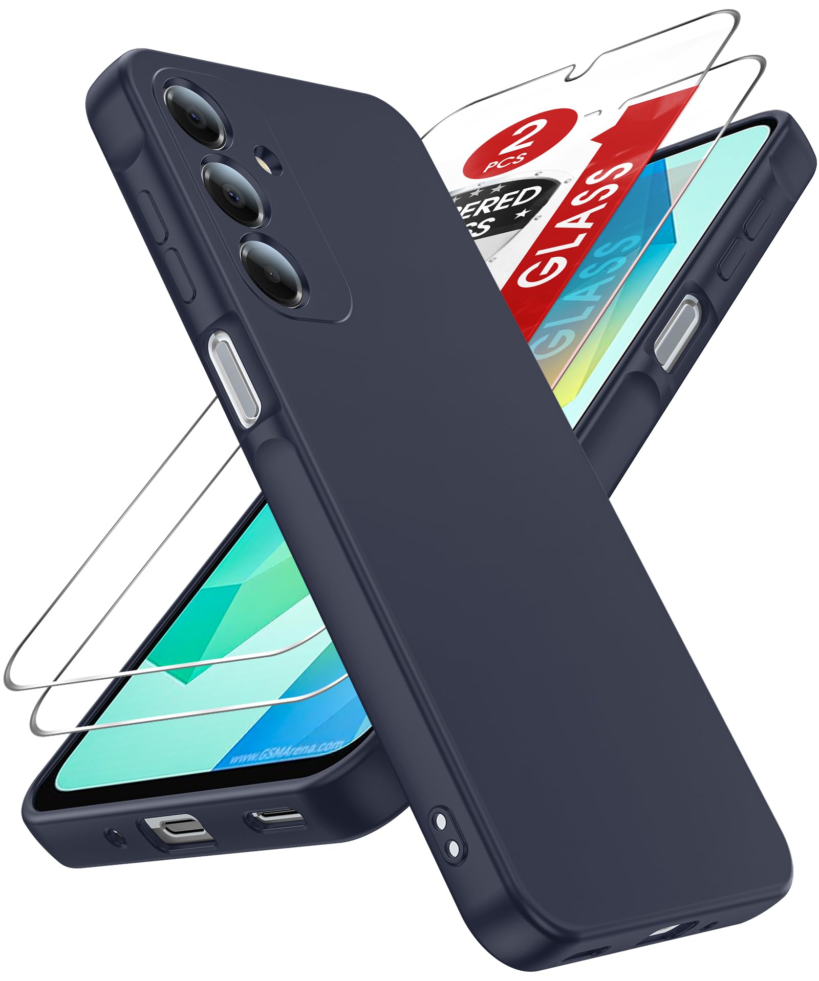 LeYi for Samsung-A16-5G Case: Galaxy A16 5G Phone Case with 2Pcs Tempered Glass Screen Protector, Slim Soft Anti-Scratch Microfiber Lining, Full-Body