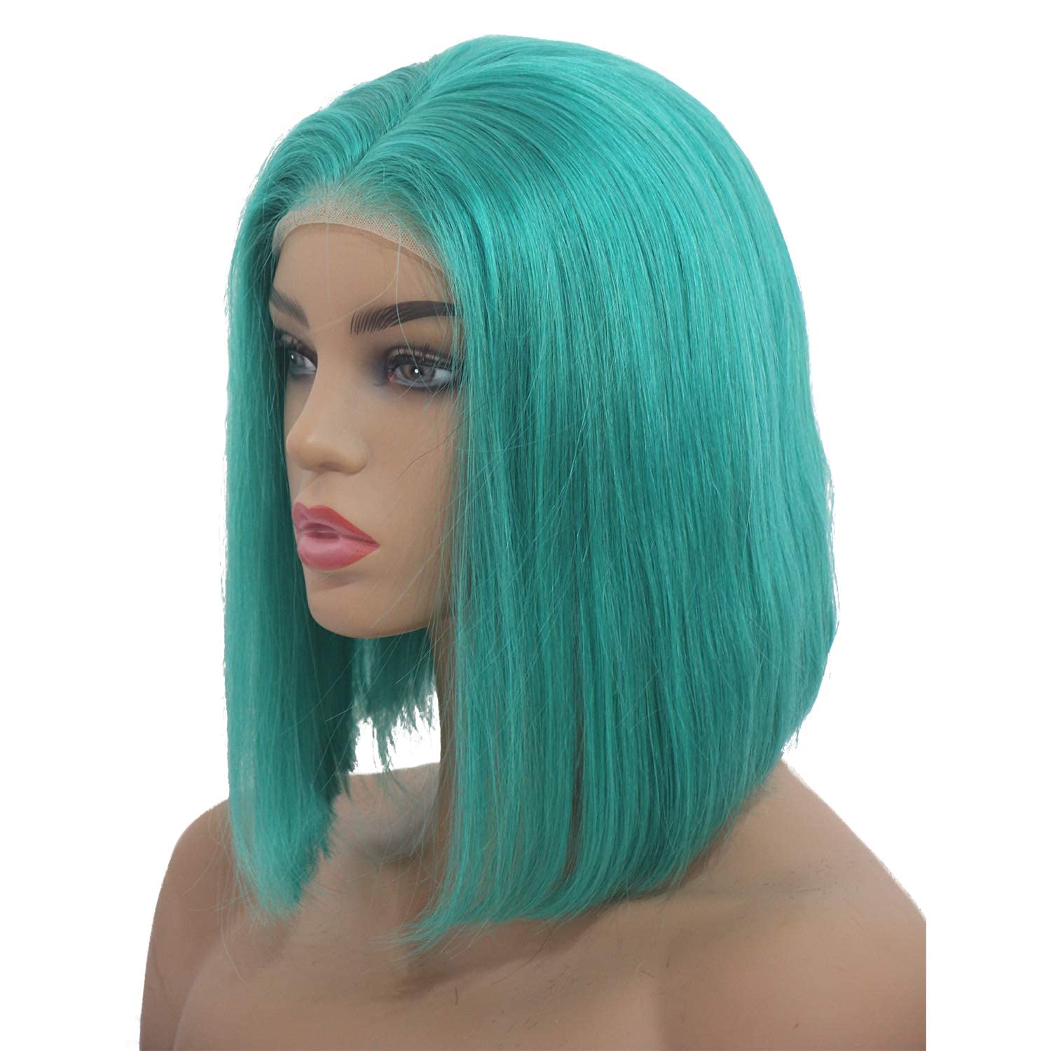 Ombre Turquoise Bob Lace Front Wig Lace Front Human Hair Wig Dyed Teal Blue Real Natural Hair  main image 2