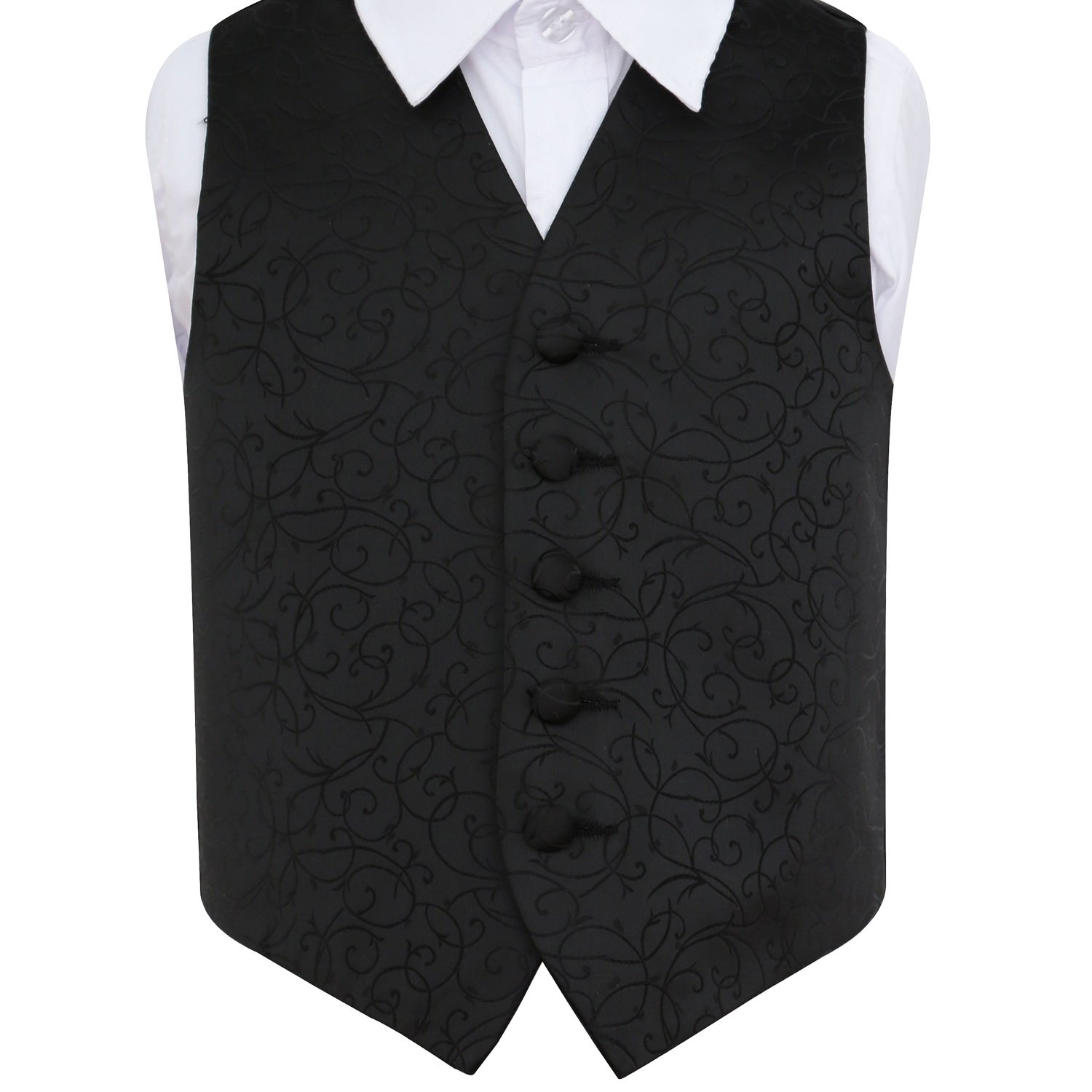 Dqt Boys Black Swirl Floral Jacquard Wedding Waistcoat For Page And Formal Suit - 5-6 Years 26"