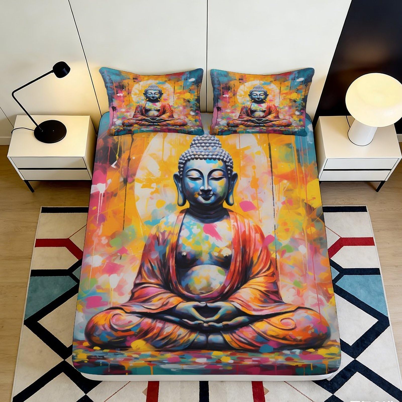 3D Printed Zen Buddha Fitted Sheet Microfiber Deep Pocket Bedroom Bedding Buddha Mattress Fitted Cover Non-Slip Washable for Adults Teens 90x200x25cm 90x200x25cm