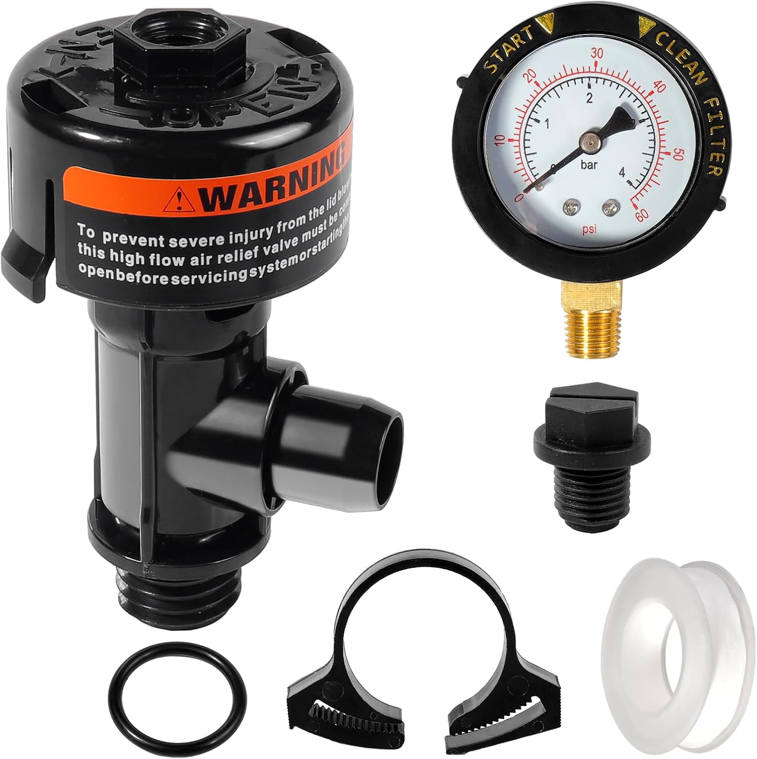 98209800 Manual Air Relief Valve Assembly with Pool Filter Pressure Gauge Compatible with Pentair Pressure Relief Valve Fit for Pool and Spa Filter FNS,Clean and Clear,Quad DE,SMBW 2000/4000 Series