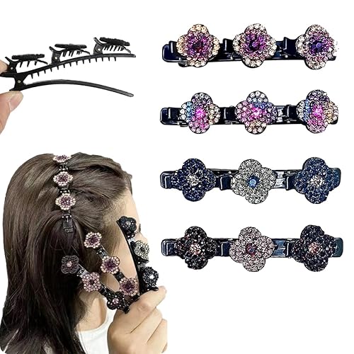 Pinzas para el cabello trenzadas para mujer pinzas para el cabello trenzadas con piedra de cristal brillante pasador triple con 3 clips en la parte