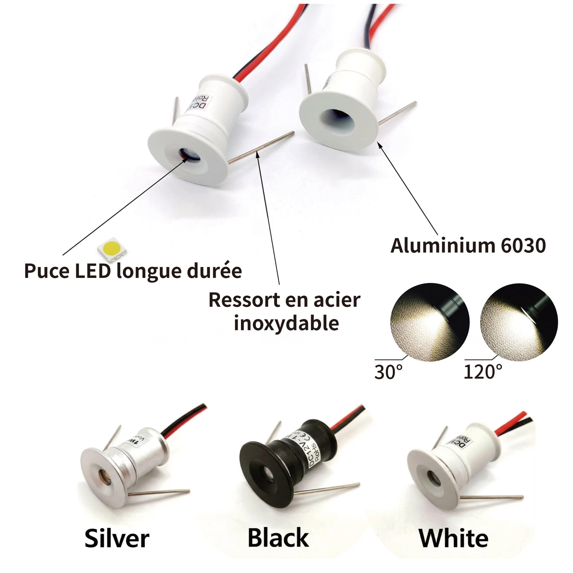 9 pcs Mini Spot LED Encastrable 12V 1W, IP65 Étanche Petite Taille Lampes Avec Transfo 220V, 15mm Pointeur Éclairage Encastré Pour Meuble Veilleuse Armoires Escaliers(Blanc Chaud 30°)