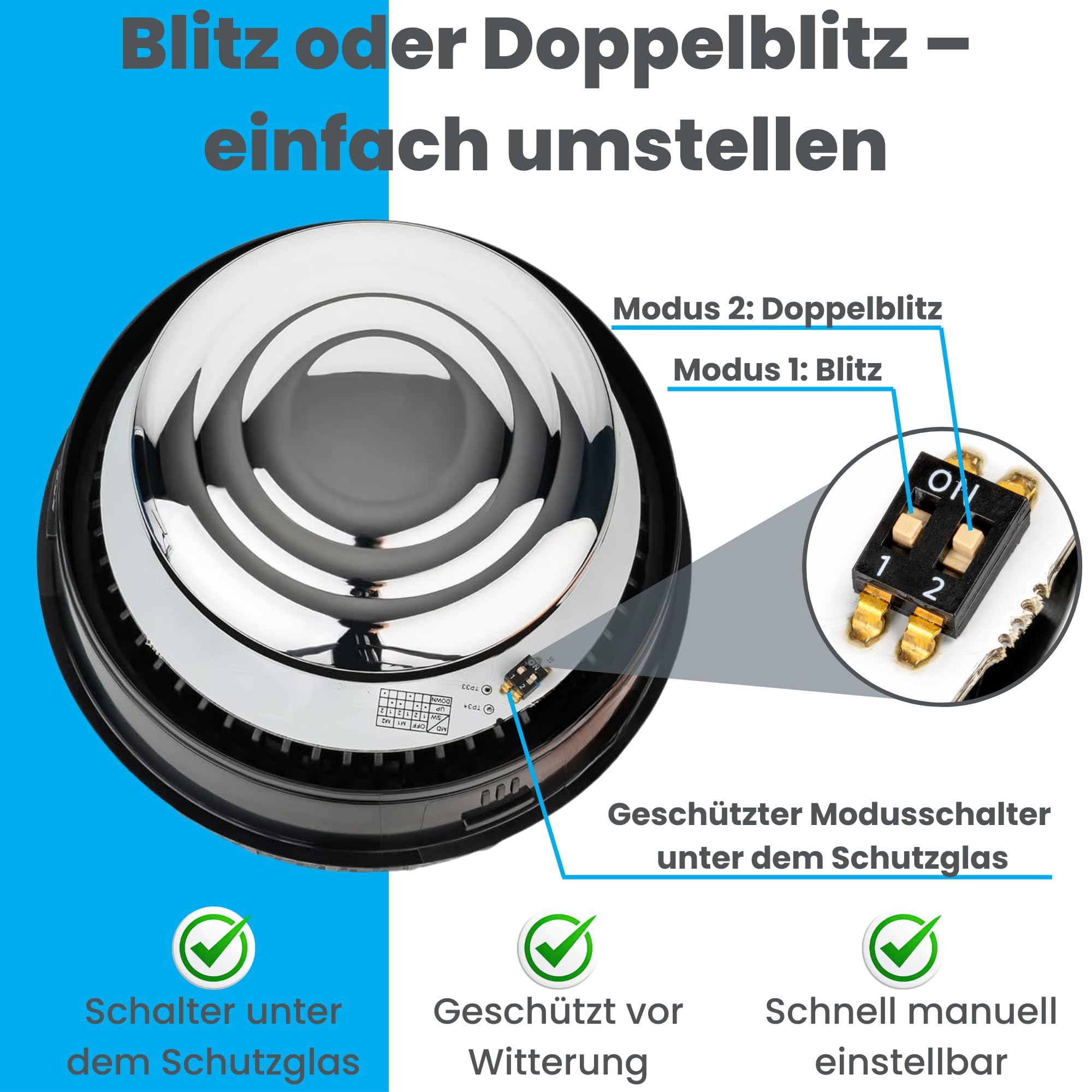 LED Rundumleuchte 12V 24V ECE R65 R10 E4 – 24W Warnleuchte mit Gummifuß – 2 Blitzmodi – IP65 wasserdicht – Rundumkennleuchte für Traktor LKW Anhänger 125x200mm