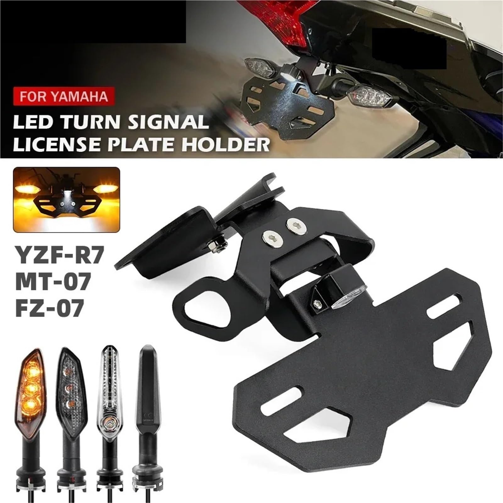 Rejestracyjnej motocykla Kierunkowskaz LED pasuje do motocykla YAMAHA MT07 FZ07 YZF R7 2014-2025 MT-07 Uchwyt tablicy rejestracyjnej(Holder and Light A)