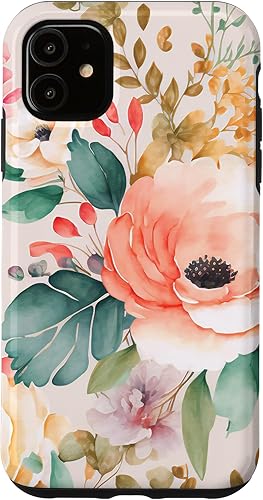 Miniatura 7 de iPhone 1212 Pro - Patrón de flores de acuarela rosa con funda verde