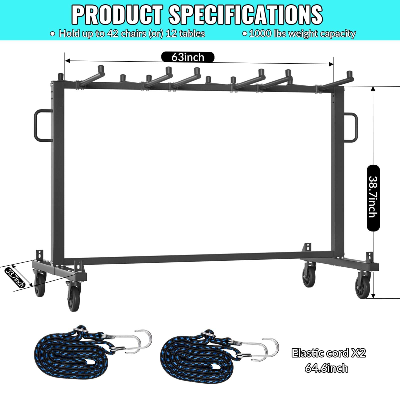 de almacenamiento plegable para sillas de alta resistencia con ruedas Capacidad para 42 sillas límite de peso de 453.6 kg plataforma de almacenamiento de metal con cubierta exterior y rue