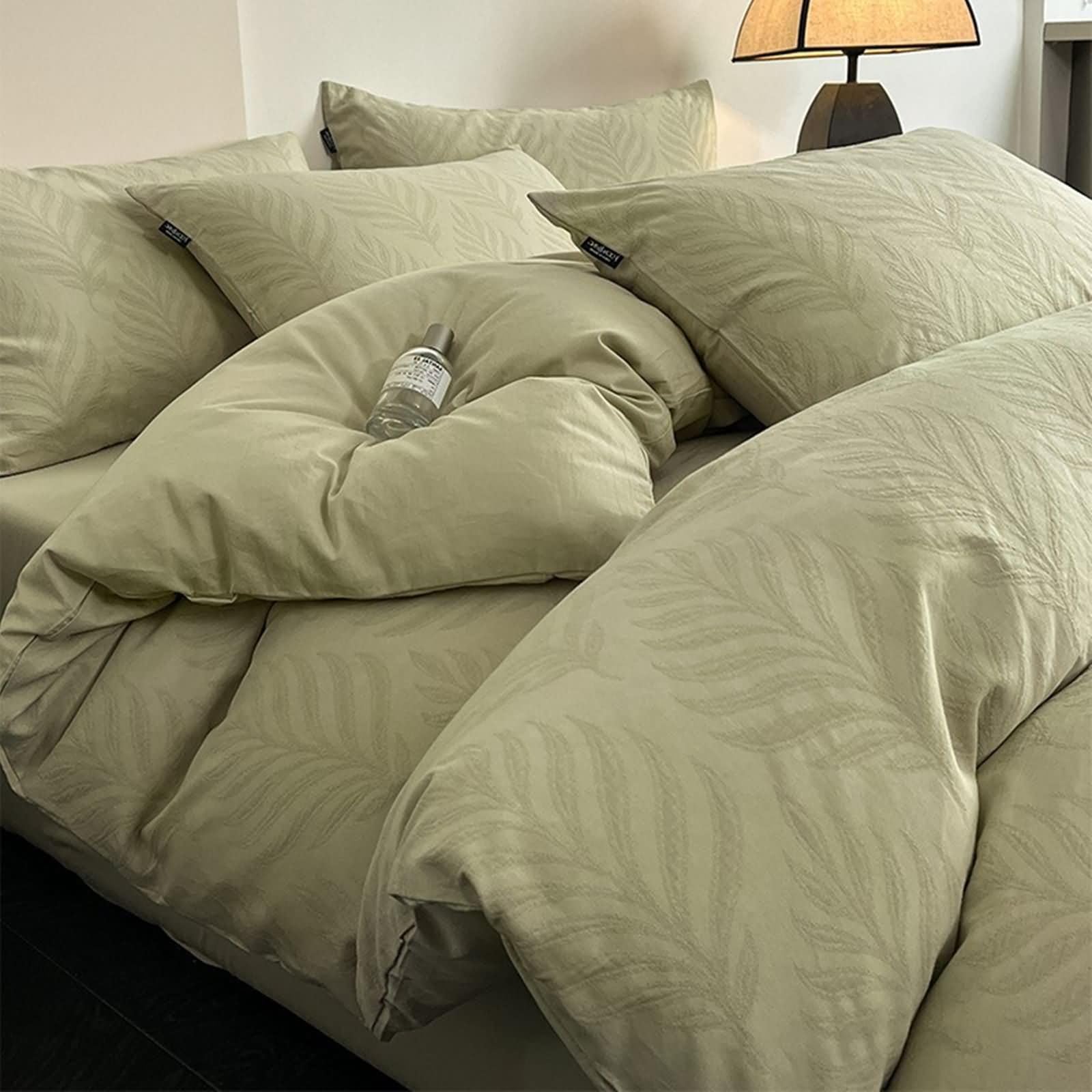 Gualiy Komplet pościeli King Size z płaskim prześcieradłem 4-częściowym, zielone bawełniane liście poszewka na kołdrę 200 x 230 cm z zamkiem błyskawicznym, 2 poszewki na poduszki, 1 płaskie