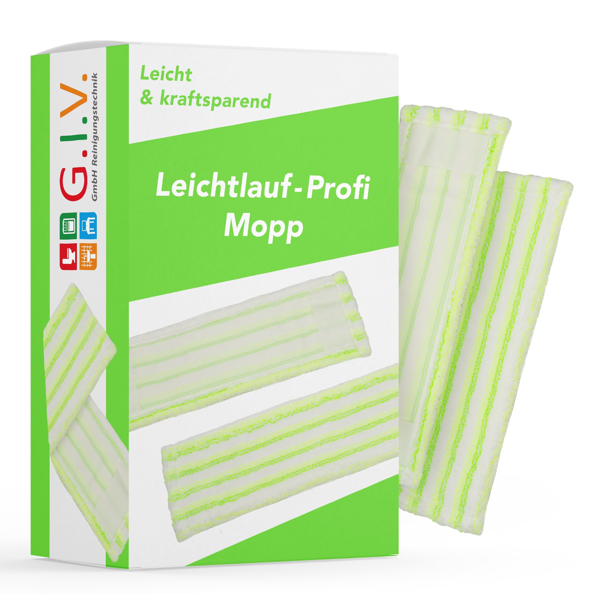 Wischbezug Mopp aus 70% Mikrofaser - Excellent Plus Mopp, grün/weiß - Ersatzbezug für Bodenwischer - für alle gängigen Klapphalter & für Trocken & Nassreinigung (10x 50cm)