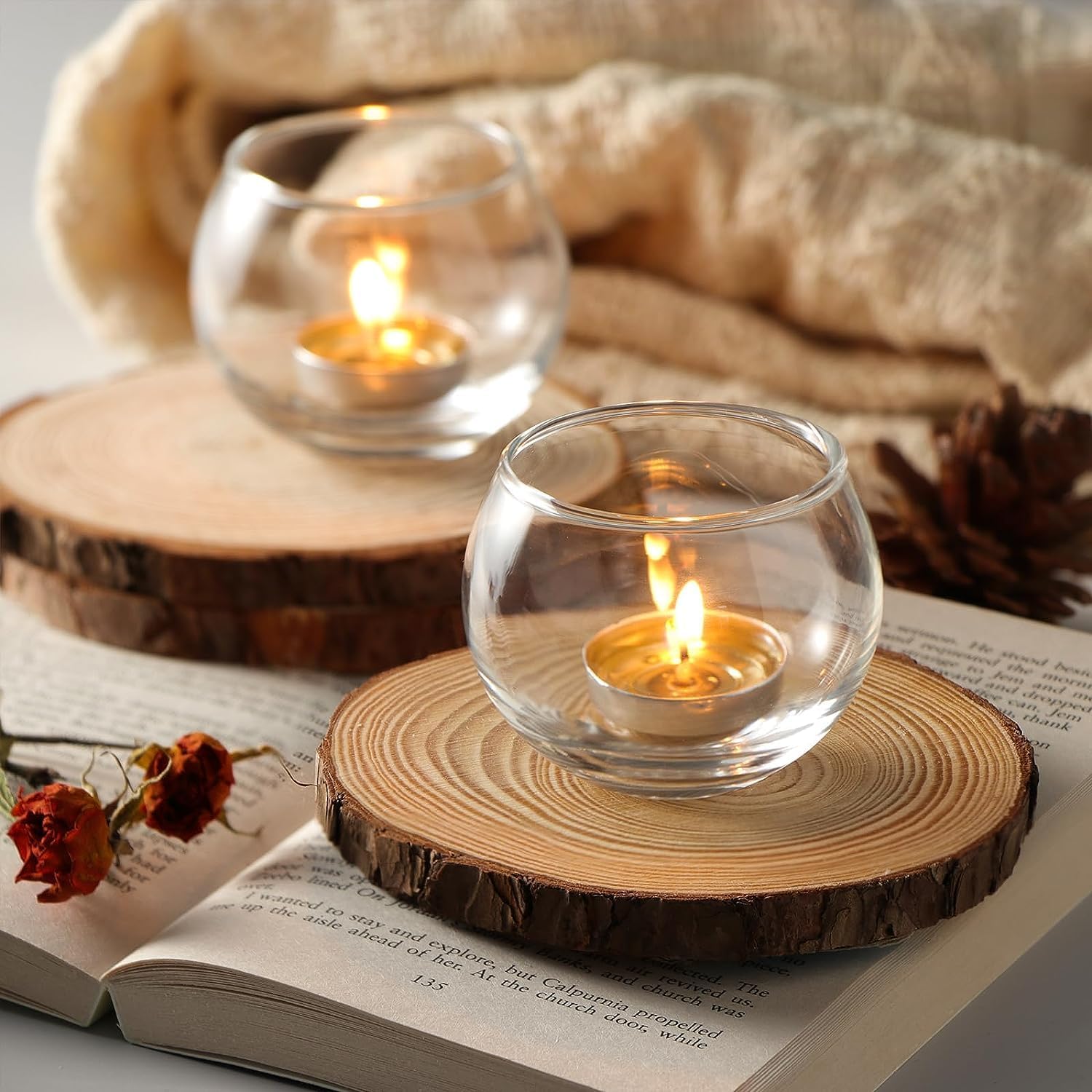 RUPIKA Clear Glass Tealight Candle Holders, Round Bubble Votive, Tabletop, Traditional Theme, for Home Decor and Gifting, Set of 6-image-39