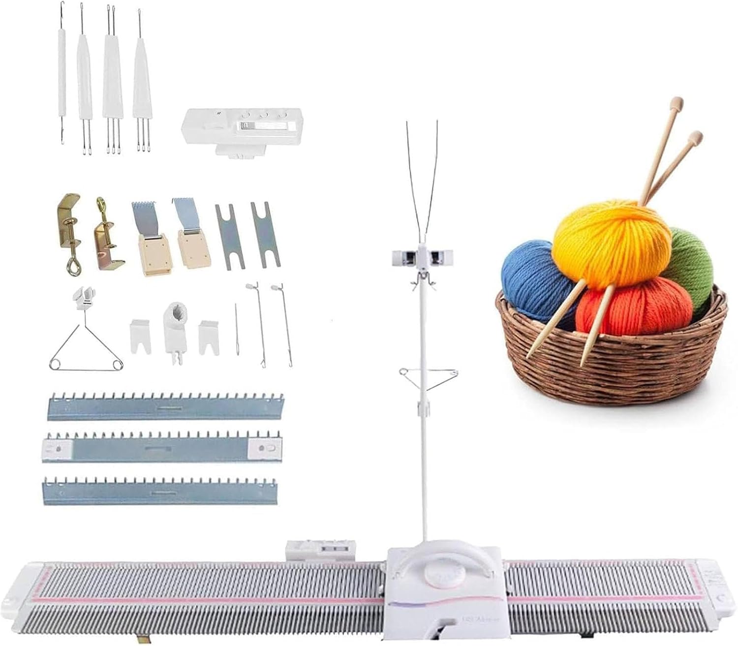 Automatic Knitting Machine for Adults, Medium Gauge 6.5mm, 150 Stitches, Home Sewing Tool Set with Accessories for Scarf and Hat Knitting