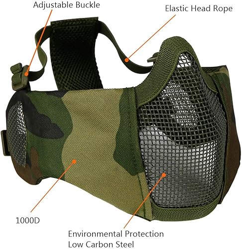 Miniatura 2 de AOUTACC Máscara plegable de malla Airsoft, máscara táctica militar de nailon de media cara con protección para las orejas, protección inferior