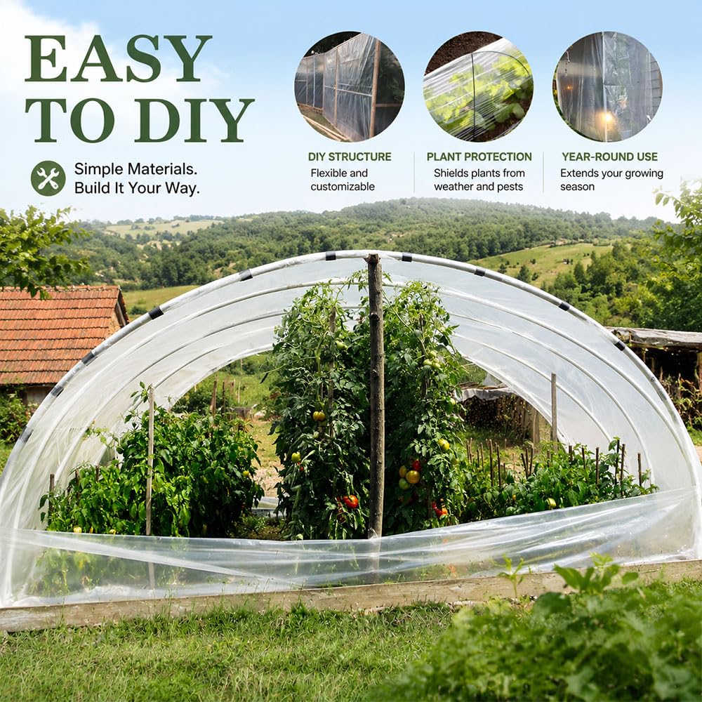 3X10M Gewächshausfolie Winterfest Transparent 5650g,Polyethylenfolie 0.2MM