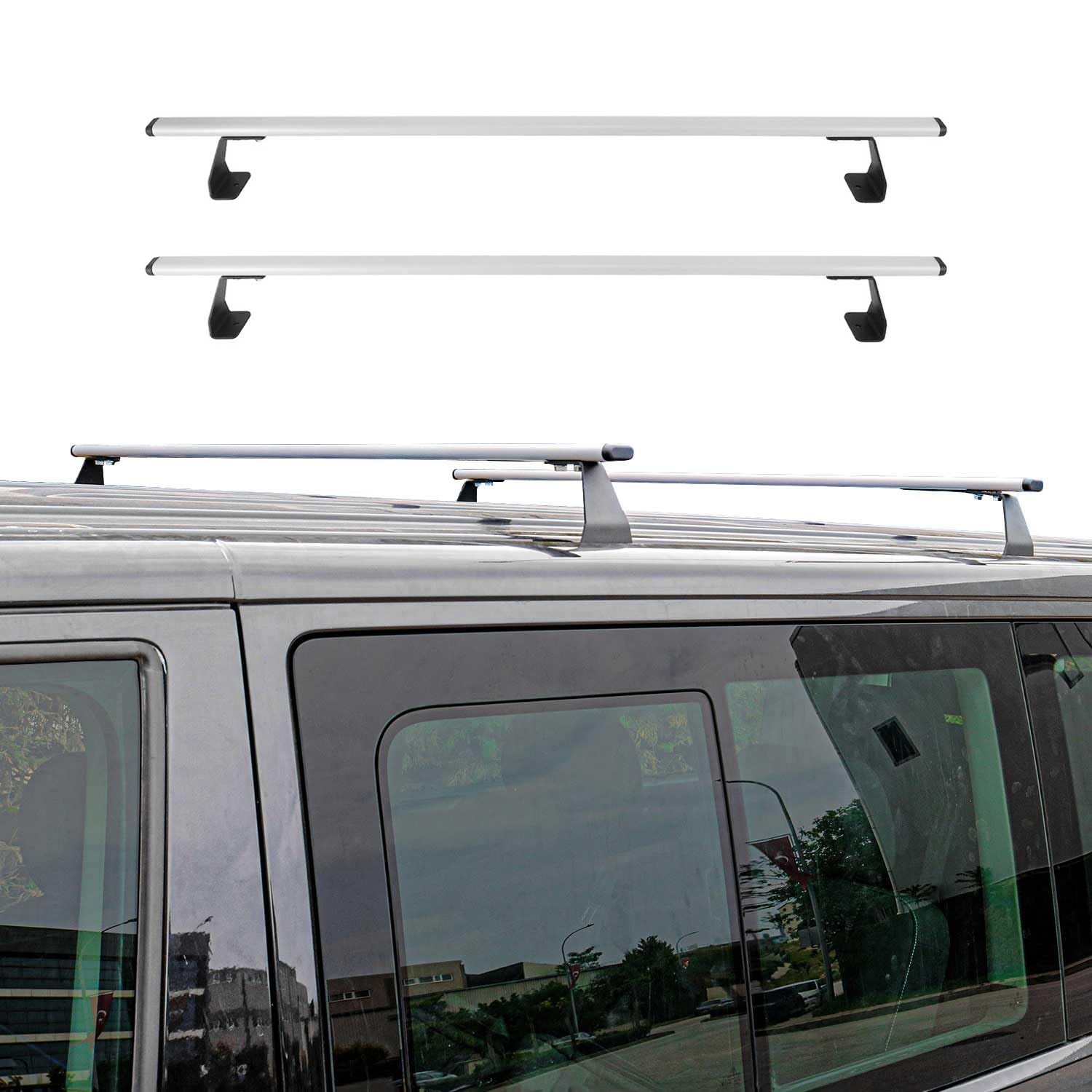 OMAC Heavy Duty Barras de Techo Transversales Compatibles con Ford Transit Courier I 2014-2023 – 2 Stangen – Acero Plata