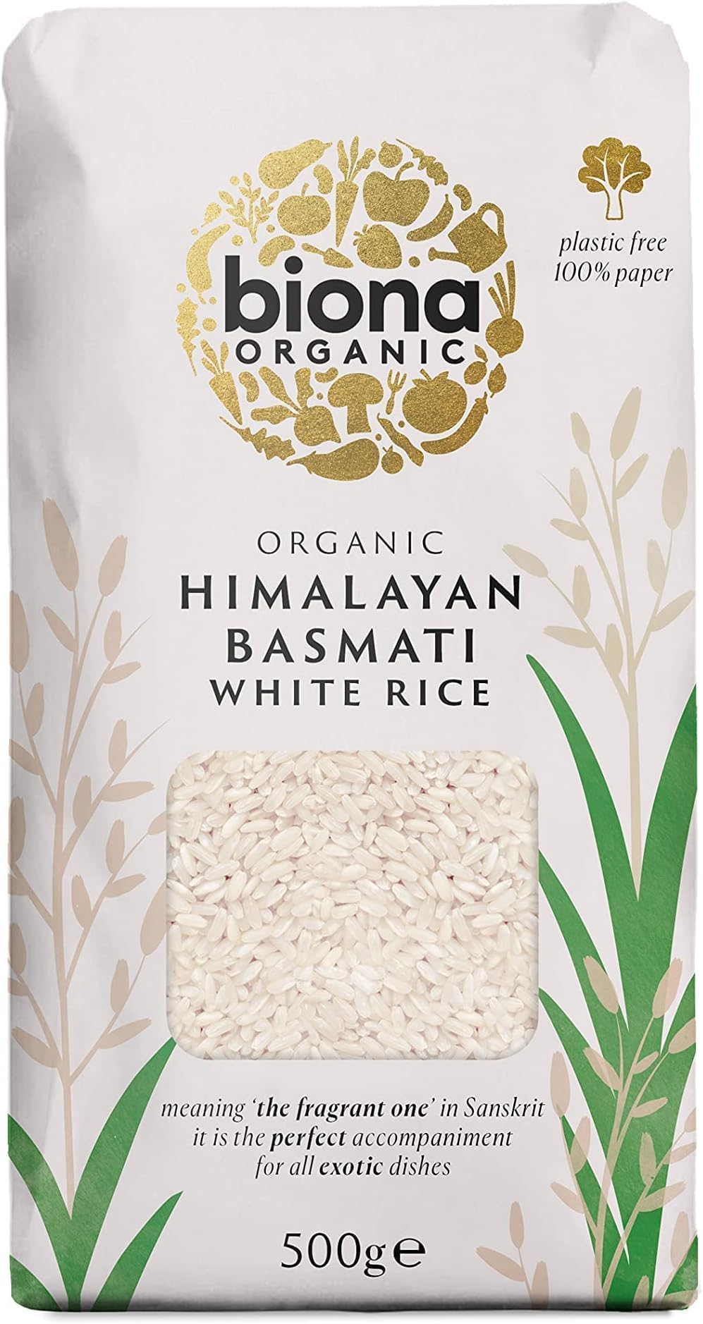 Organic Himalayan Basmati Rice 500g - Long Grain White Rice - Ideal for Stir Frys, Salads & Currys - Non GMO, Vegan - Plastic Free, Recyclable Packaging