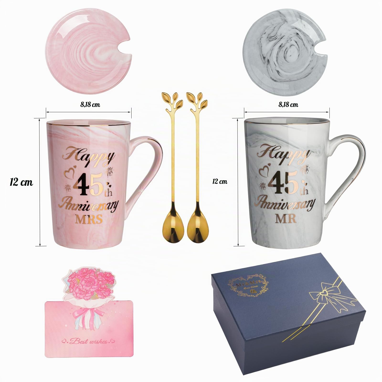 Geschenke zum 45 Hochzeitstag, 2PCS Mr Mrs Keramik Marmor Tasse Set 14 Oz, 45 Hochzeitstag Geschenke Kaffeetassen für Paare… – Ansicht 3
